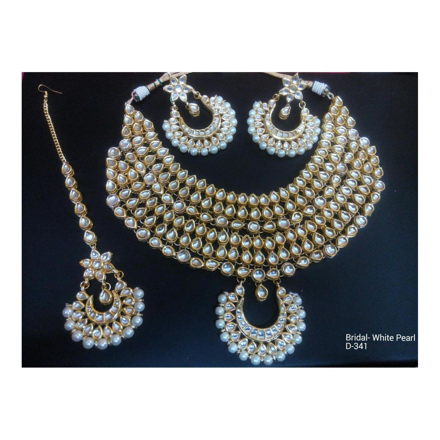 High Quality Kundan Necklace Set With Earring White Onyx Pearls