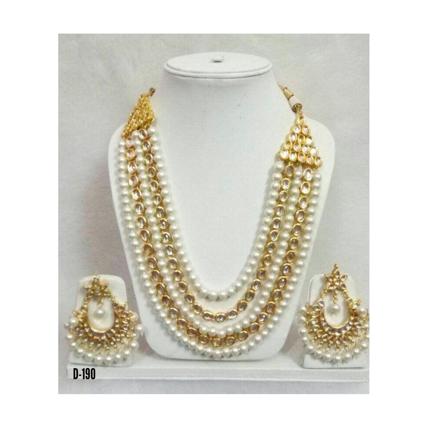 Multi Layer Kundan Necklace Set With Earring yellow Onyx Pearl
