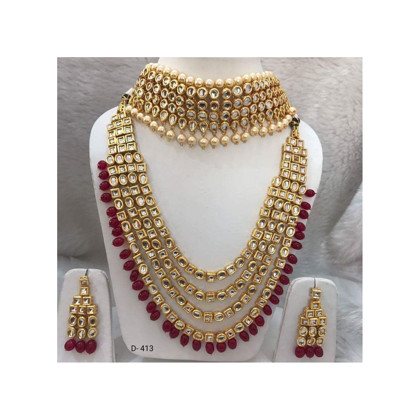 High Quality Kundan Choker Long Set Necklace With Earring Ruby Red Stone