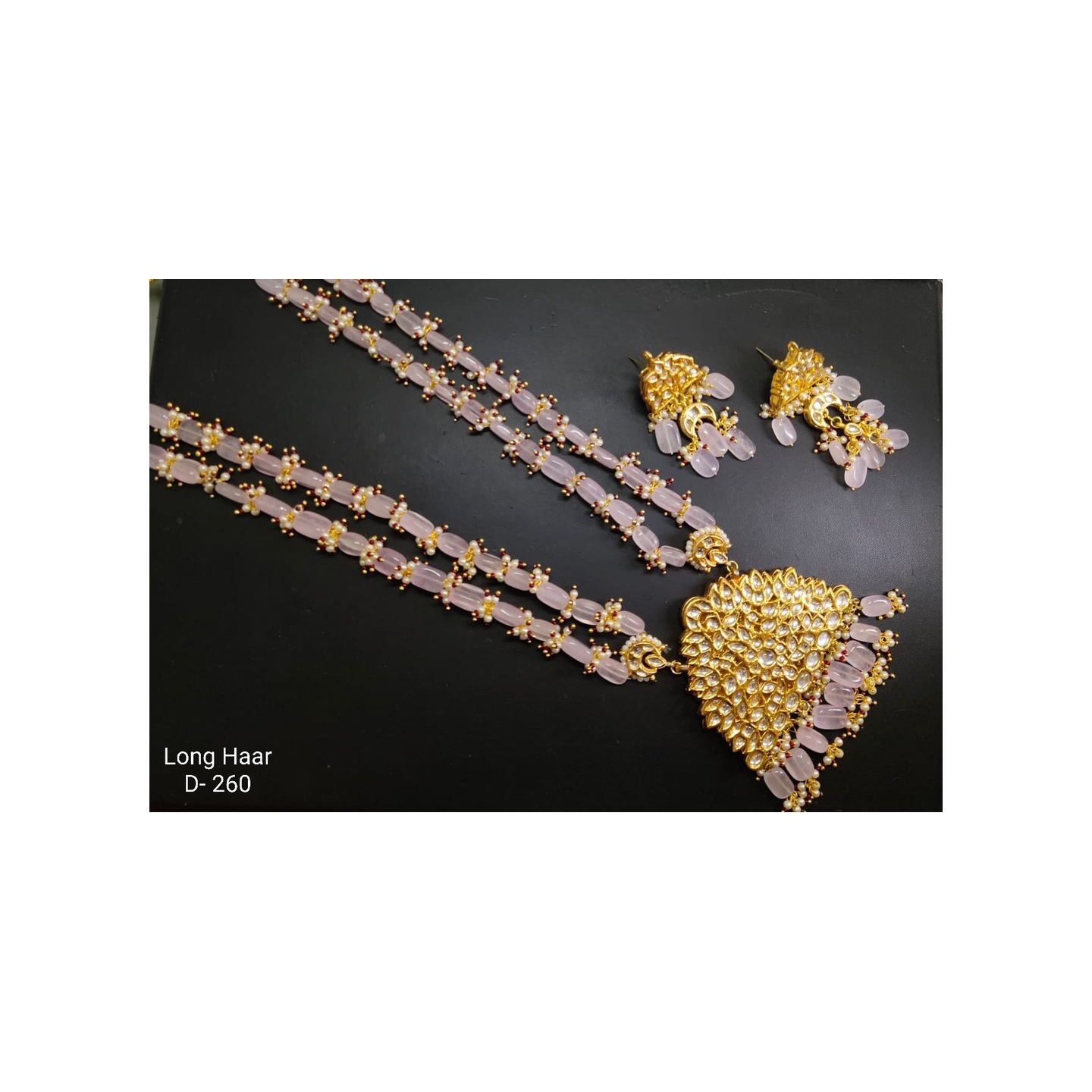 Kundan Long Necklace Set with Earring Light Pink  Stone