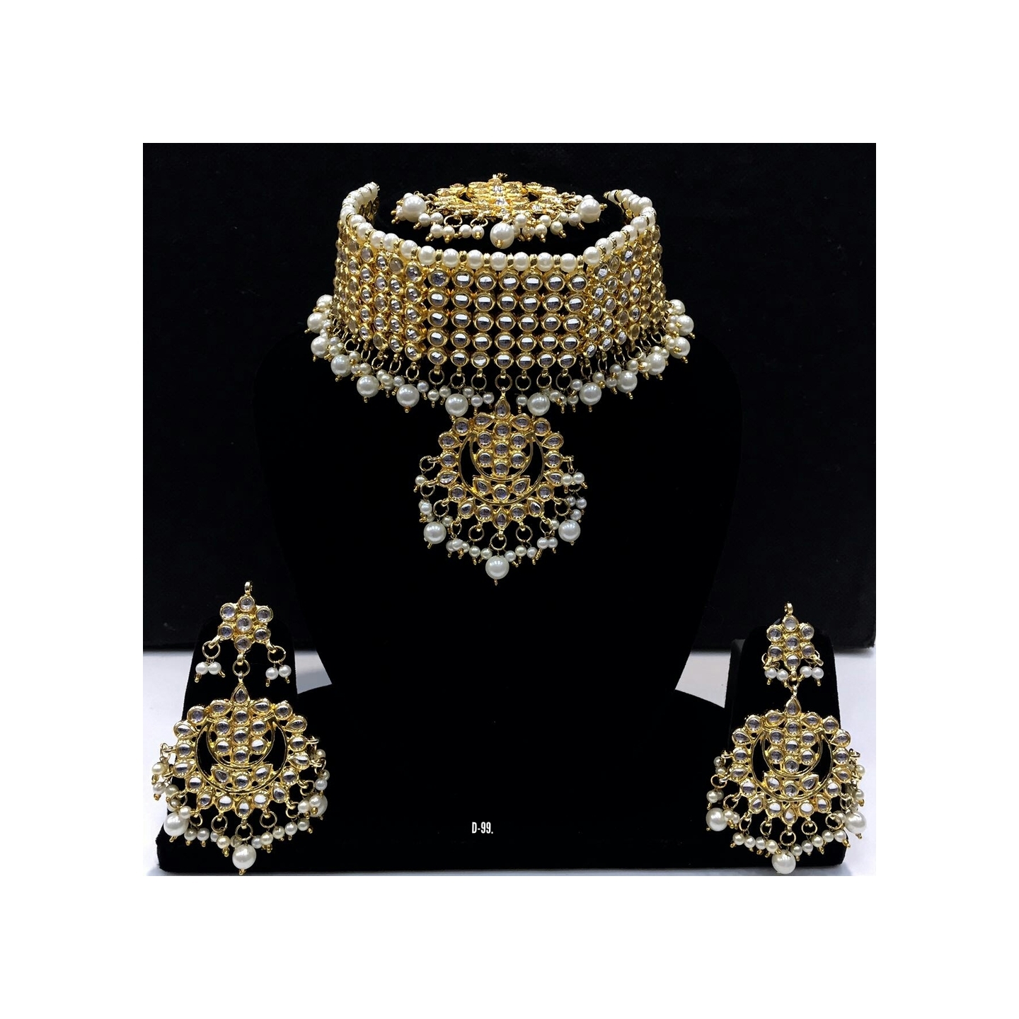 Kundan Choker Necklace Set With Earring ,Tikka White Pearls