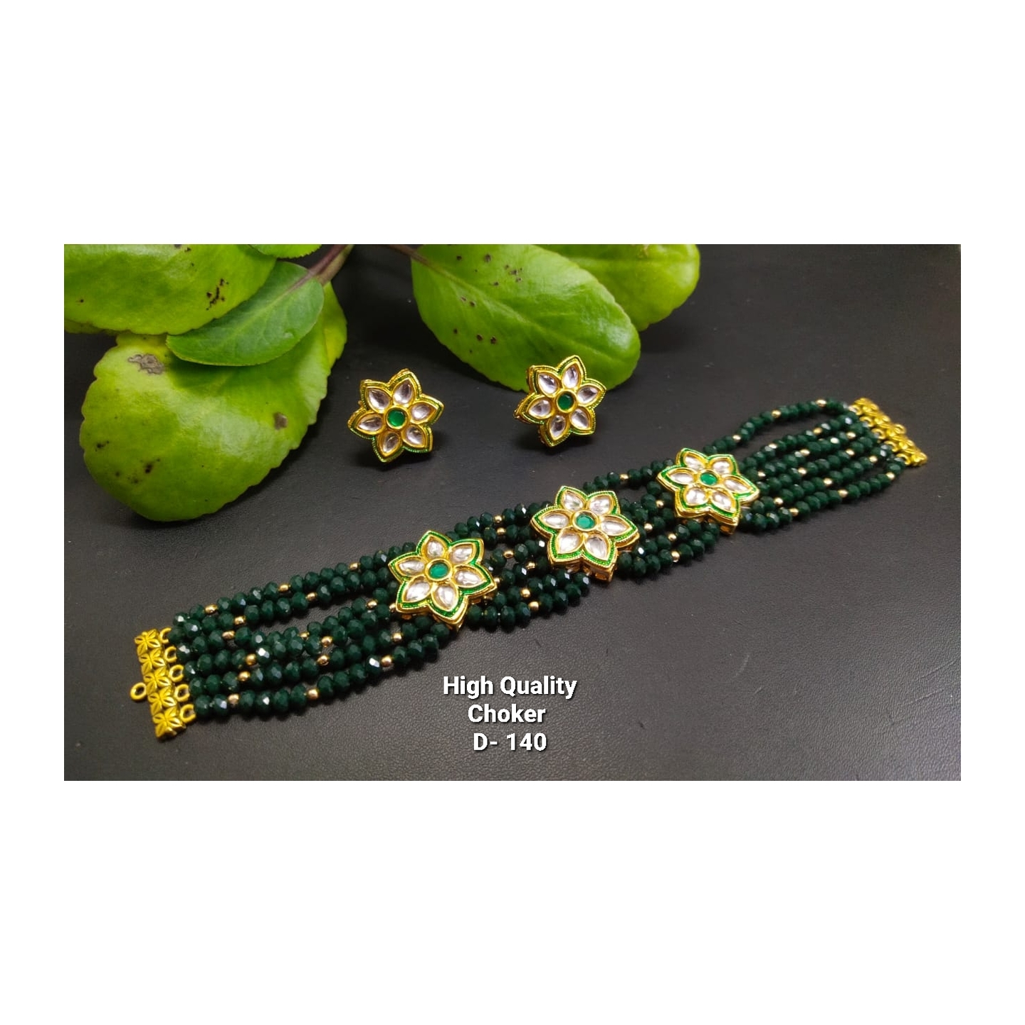 Kundan Choker Green with Earrings
