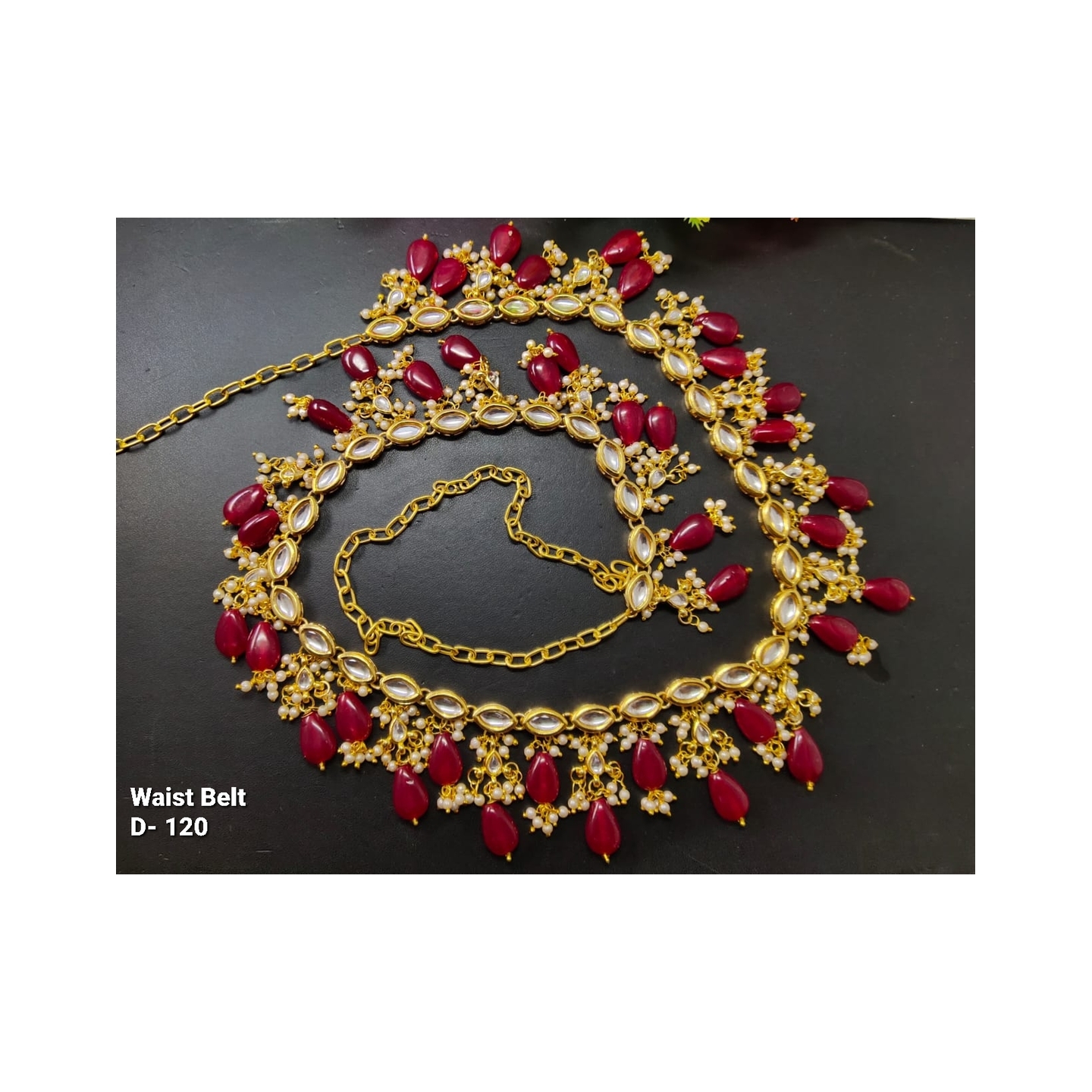 Kundan Waist Belt With Rubi Onyx  Stone