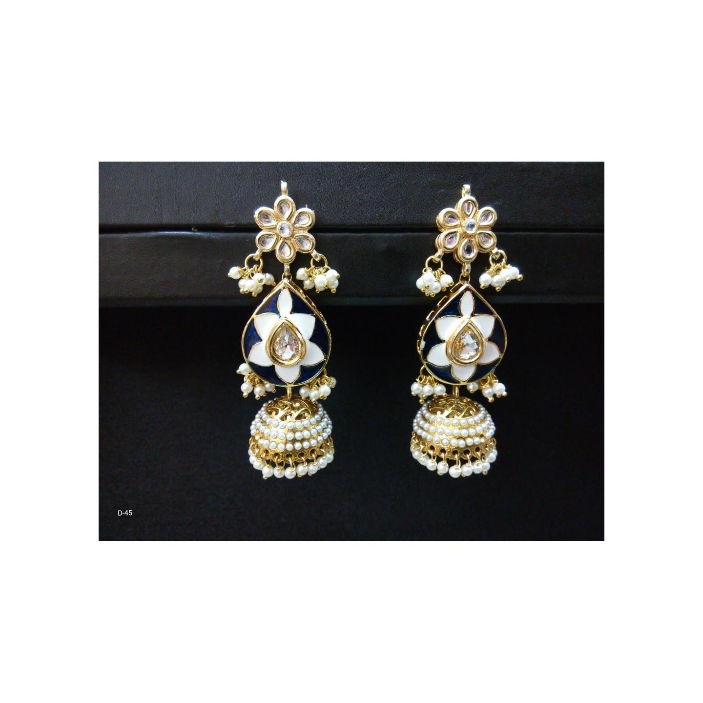 Kundan Earring 0188 Blue Mina