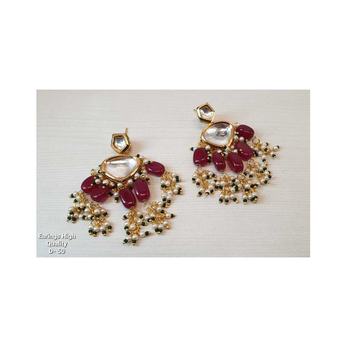 Kundan Earring 025 Ruby Red Pearl