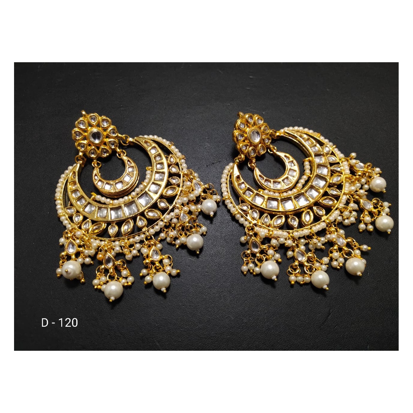 White Gold Plated Kundan Earring With Pearls