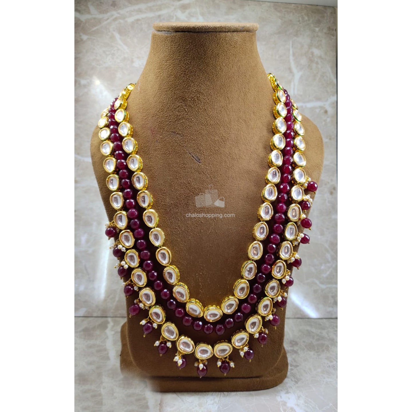 High Quality Kundan Red Onyx Long Necklace