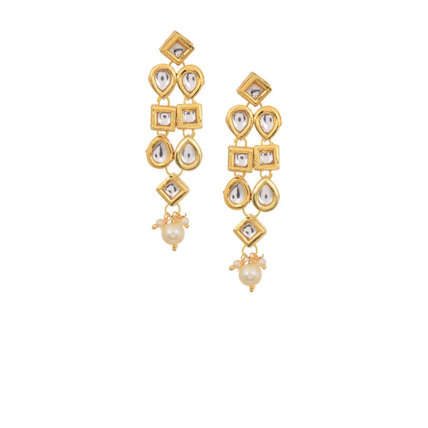 Gold Tone Kundan Earrings with Pearls