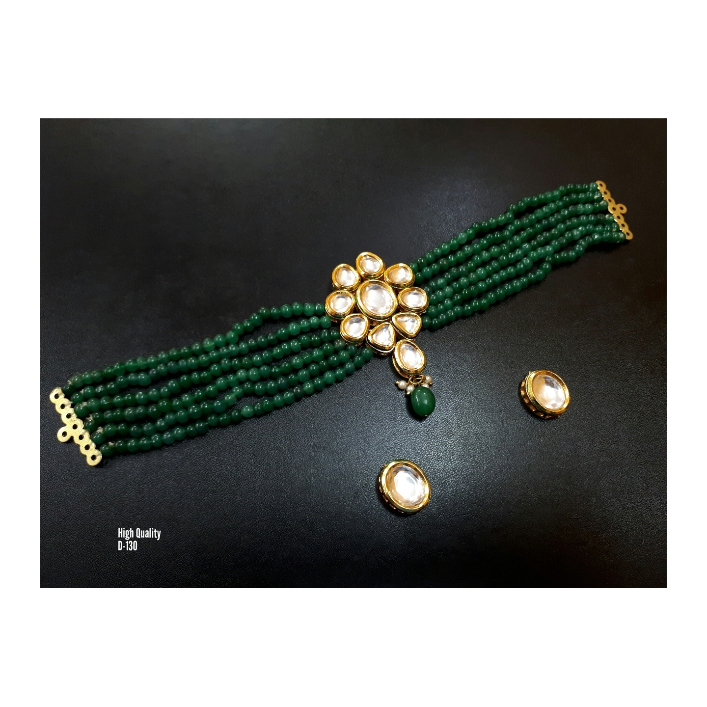 High Quality Kundan Choker Necklace With Earring Green Pearl