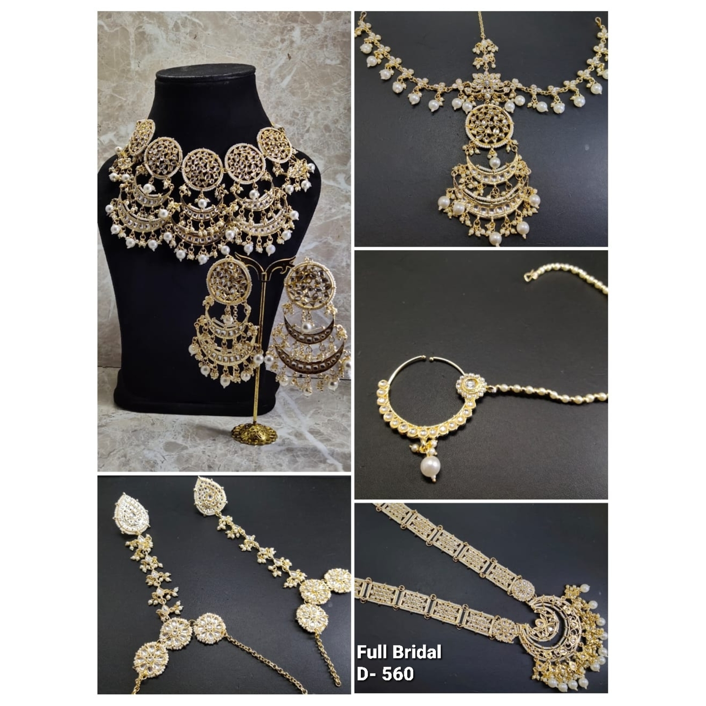 High Quality Kundan Polki Full Bridal Set with Golden Onyx Stones