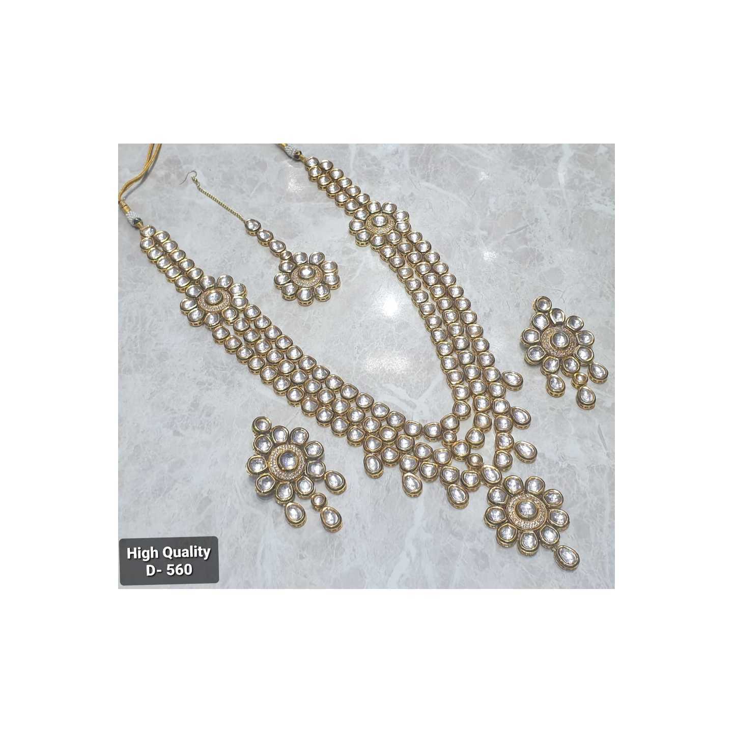 Kundan necklace Long Set With Earring, Tikka White Stone
