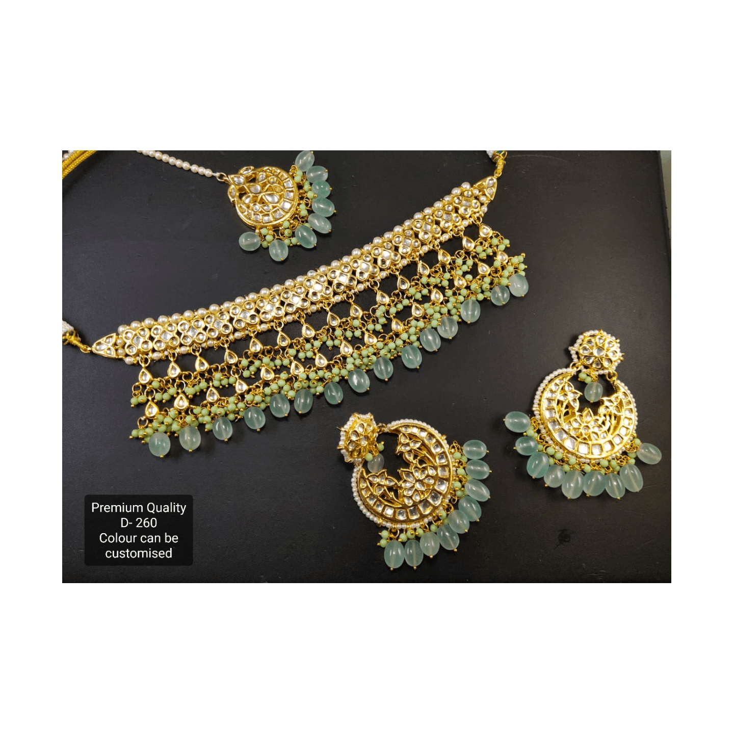 High Quality Kundan Necklace Set With Earring & Tikka See Blue Onyx Stone