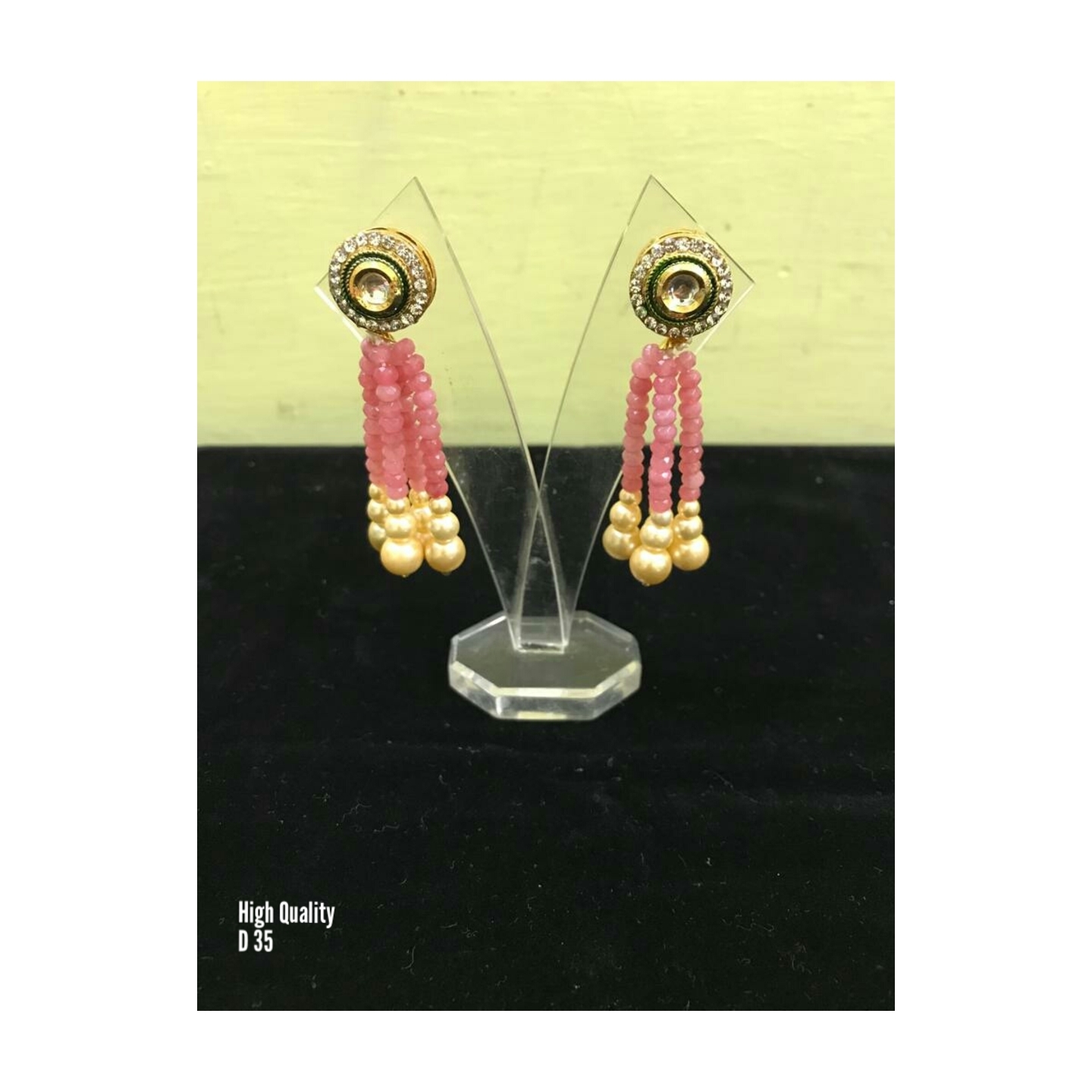 Kundan Earring 036 Yellow Pearl