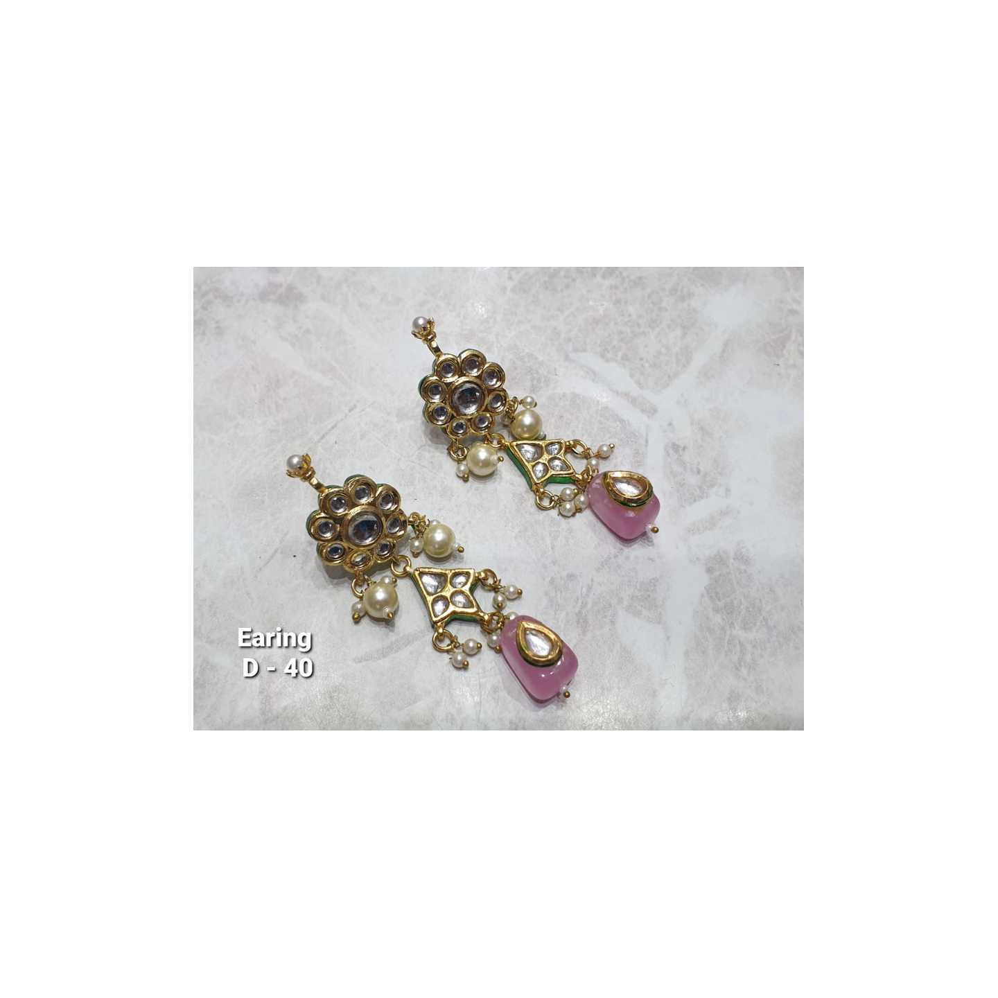 Kundan Earring 017 Baby Pink Stone