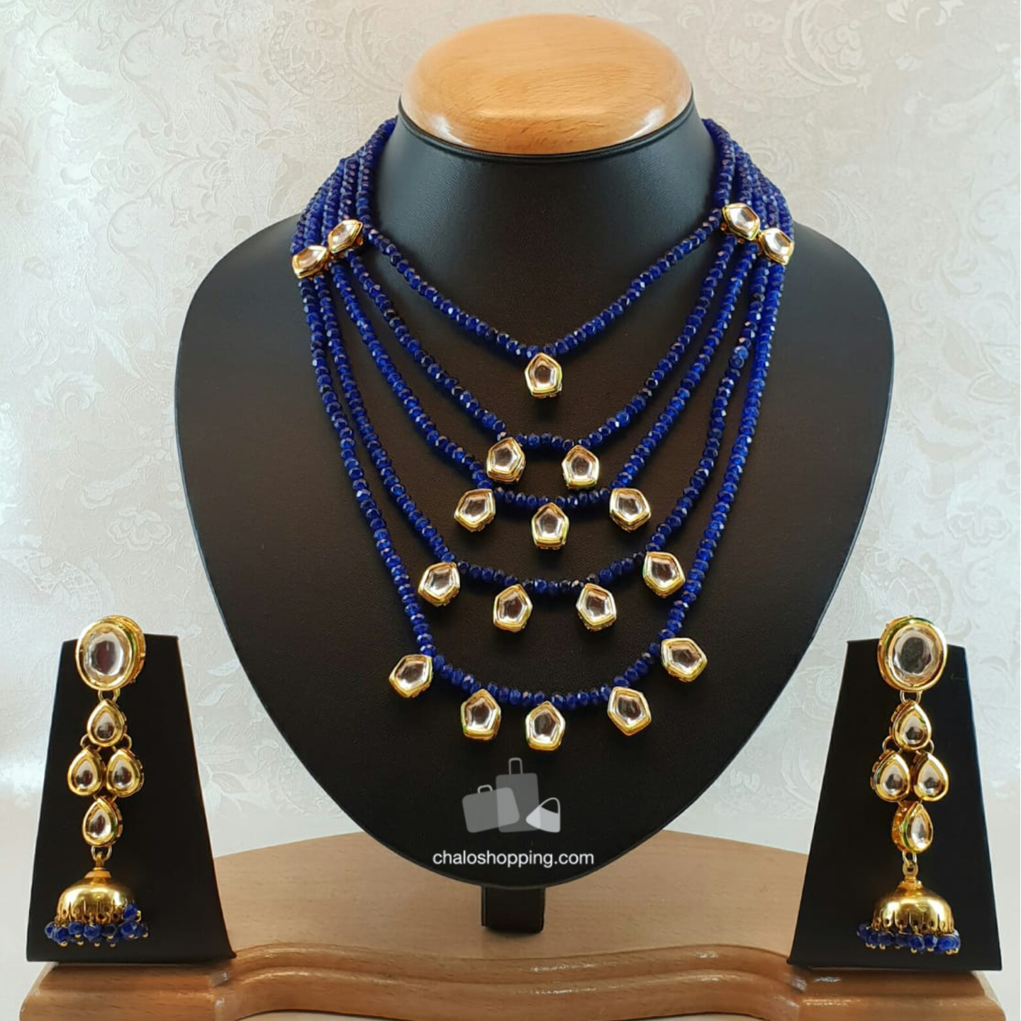 Kundan Inspired Blue Onyx Necklace Set