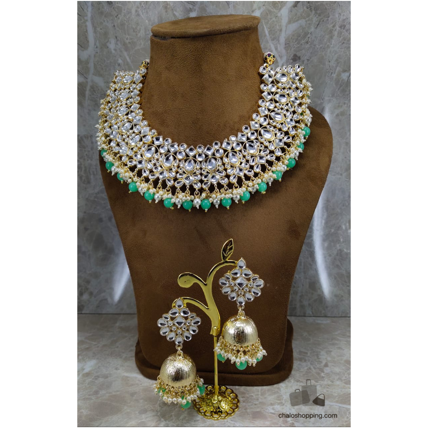 Kundan Inspired Necklace Set (Green)
