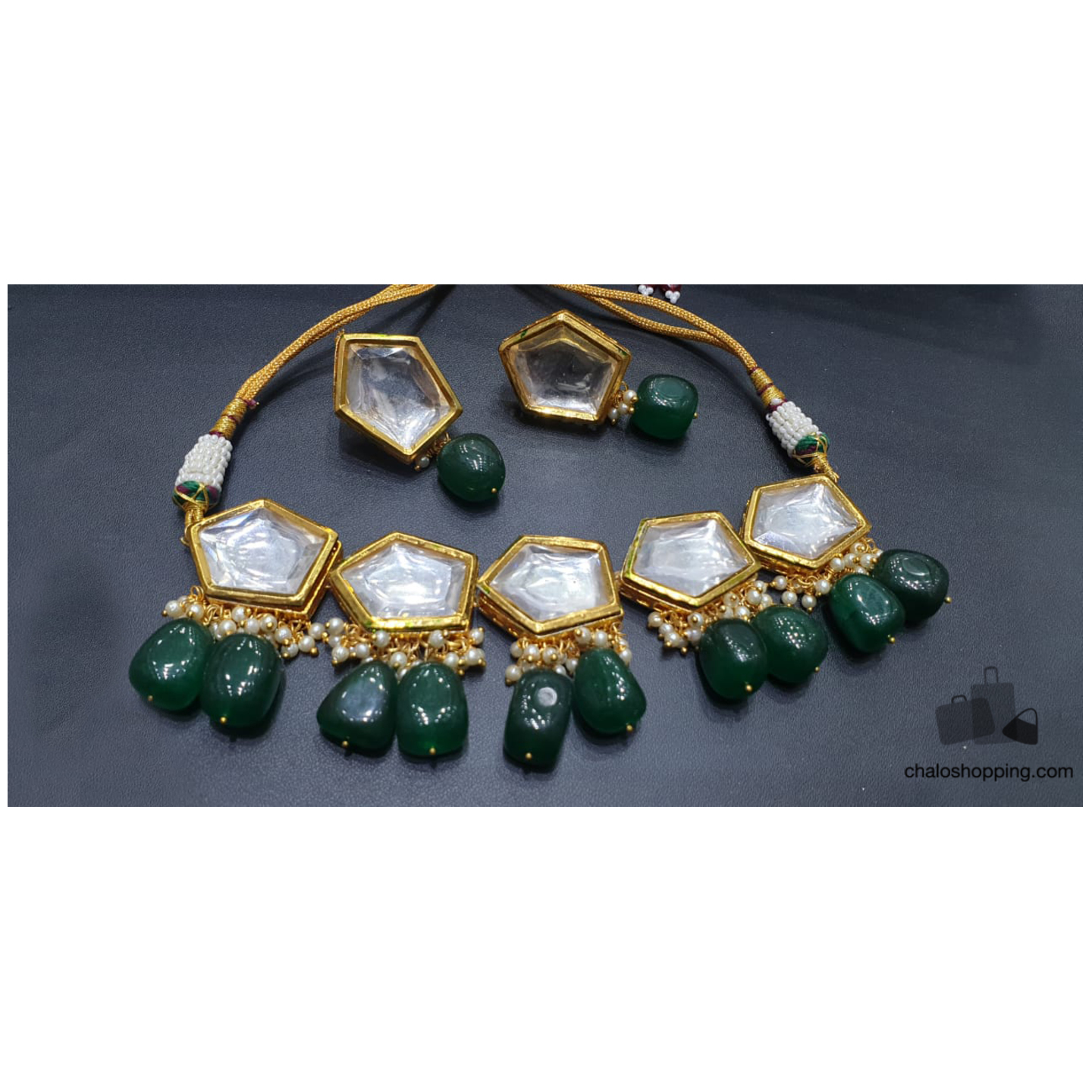 High Quality Green Onyx Kundan Choker Necklace