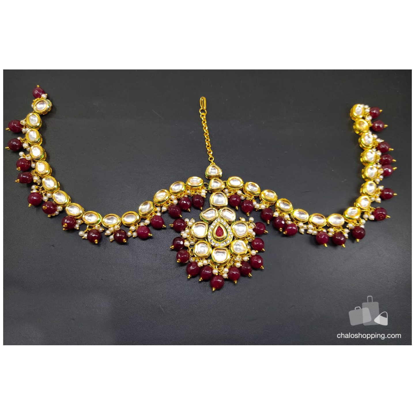 High Quality AD Kundan Mathapatti Red Onyx