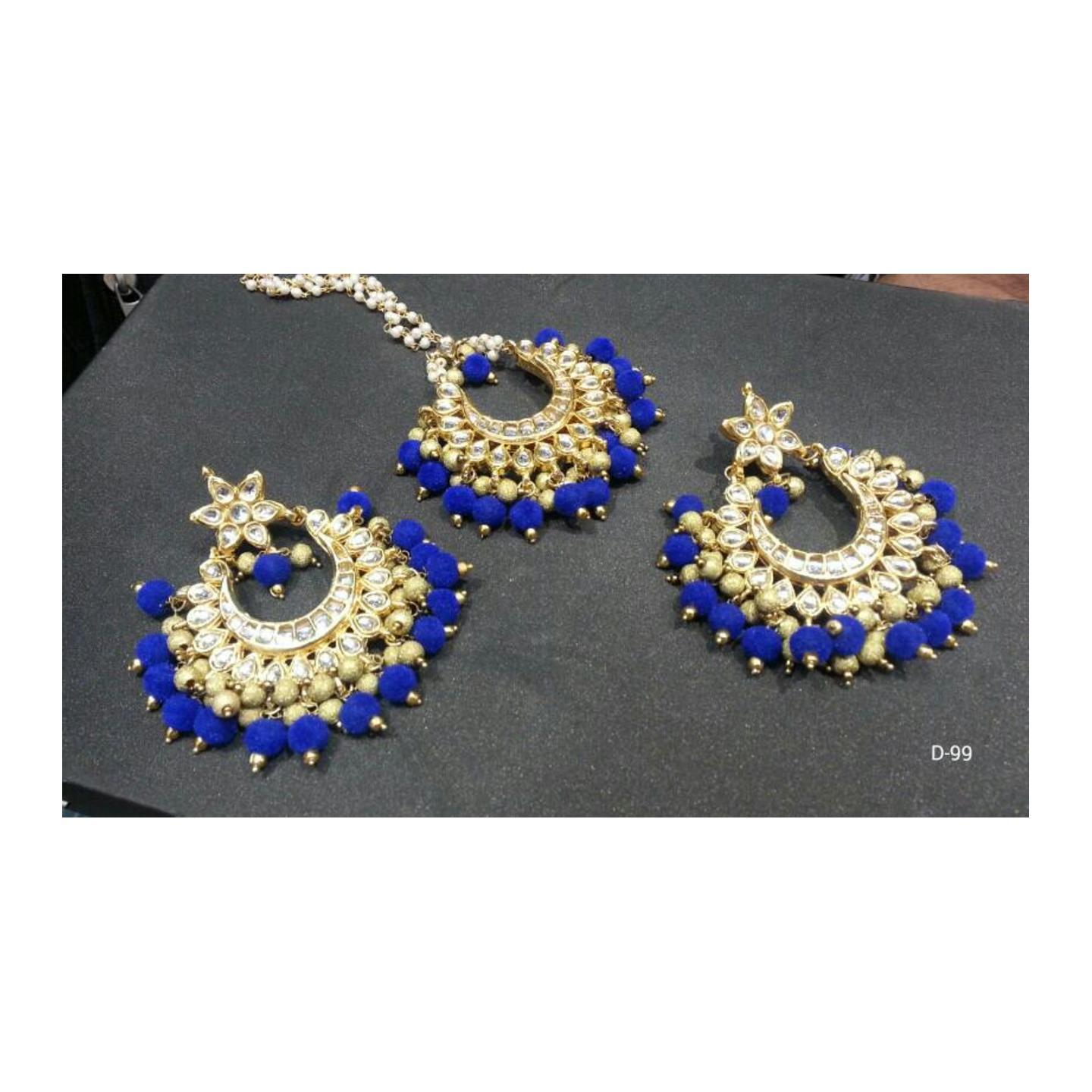 Kundan Earring With Tikka Blue Onyx Pearl
