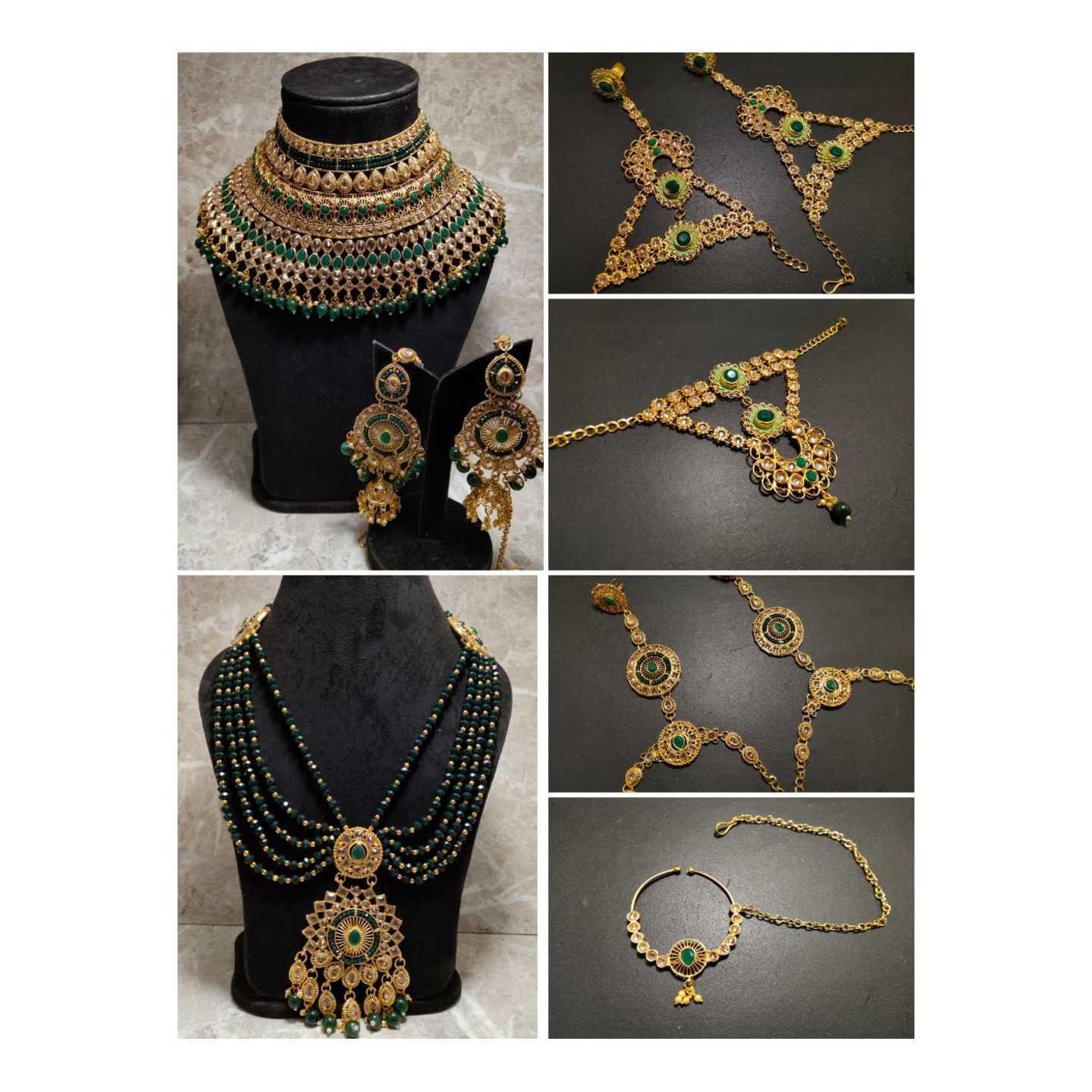 High Quality Polki Full Bridal Set With See Green Onyx Pearl 