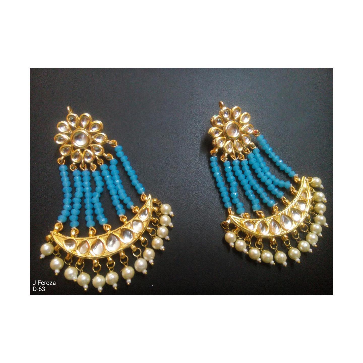 Sky Blue Gold Tone Kundan Passa With Pearls