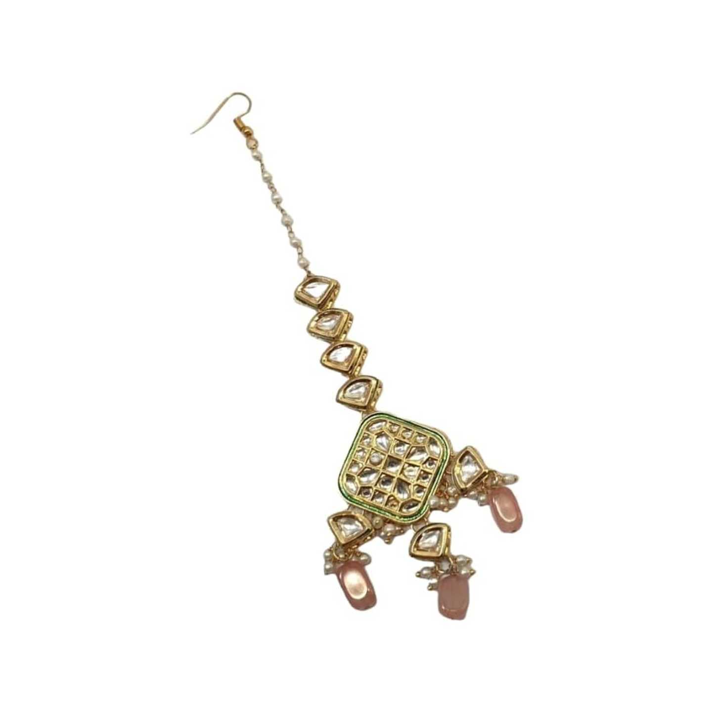Peach Gold Tone Kundan Tikka