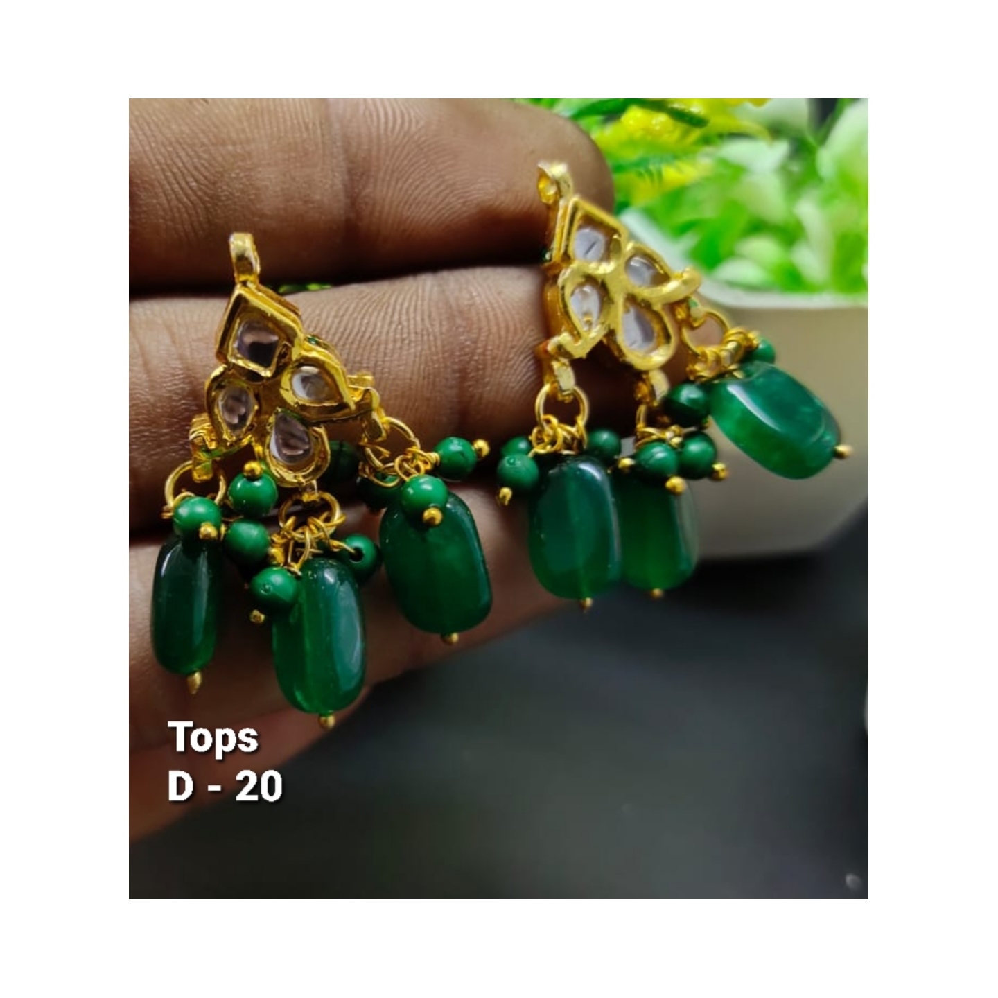 Kundan Earring Tops With Green Stone