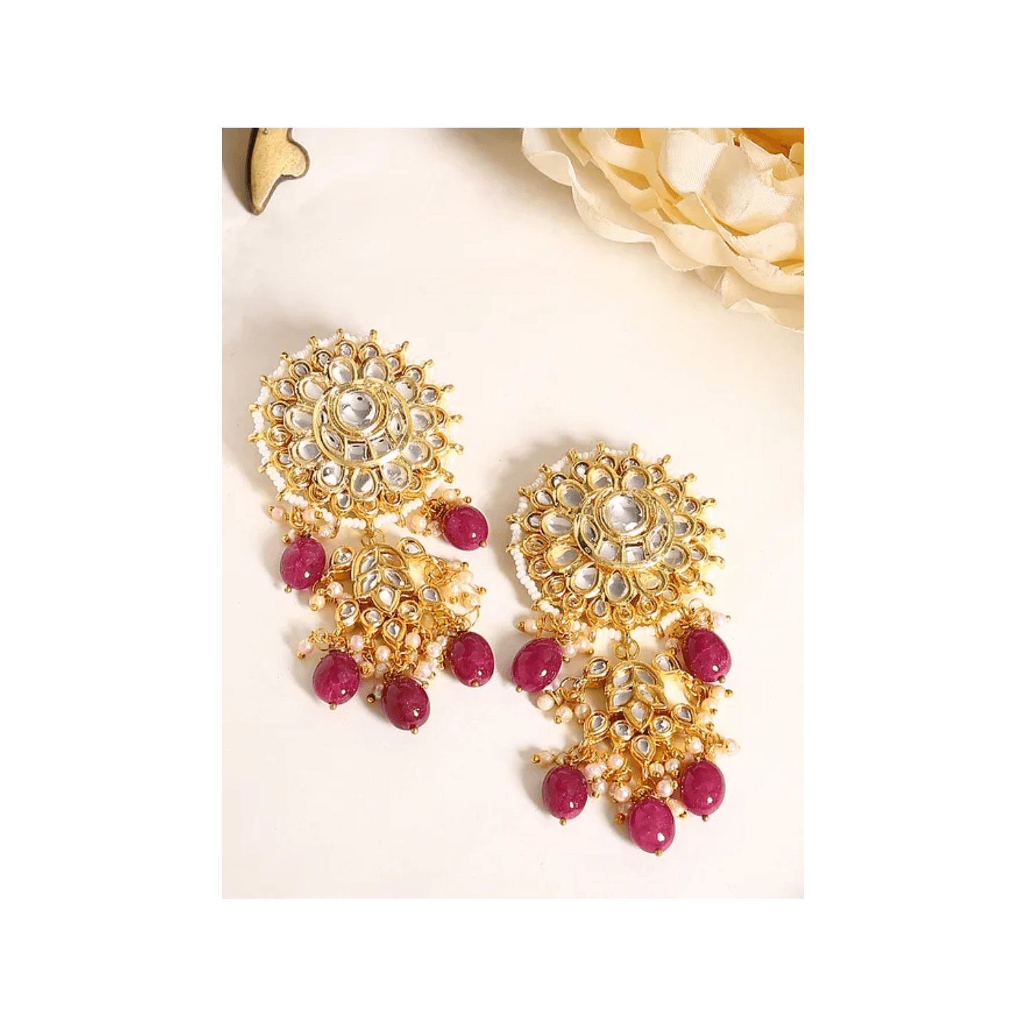 Pink Gold Tone Kundan Earring