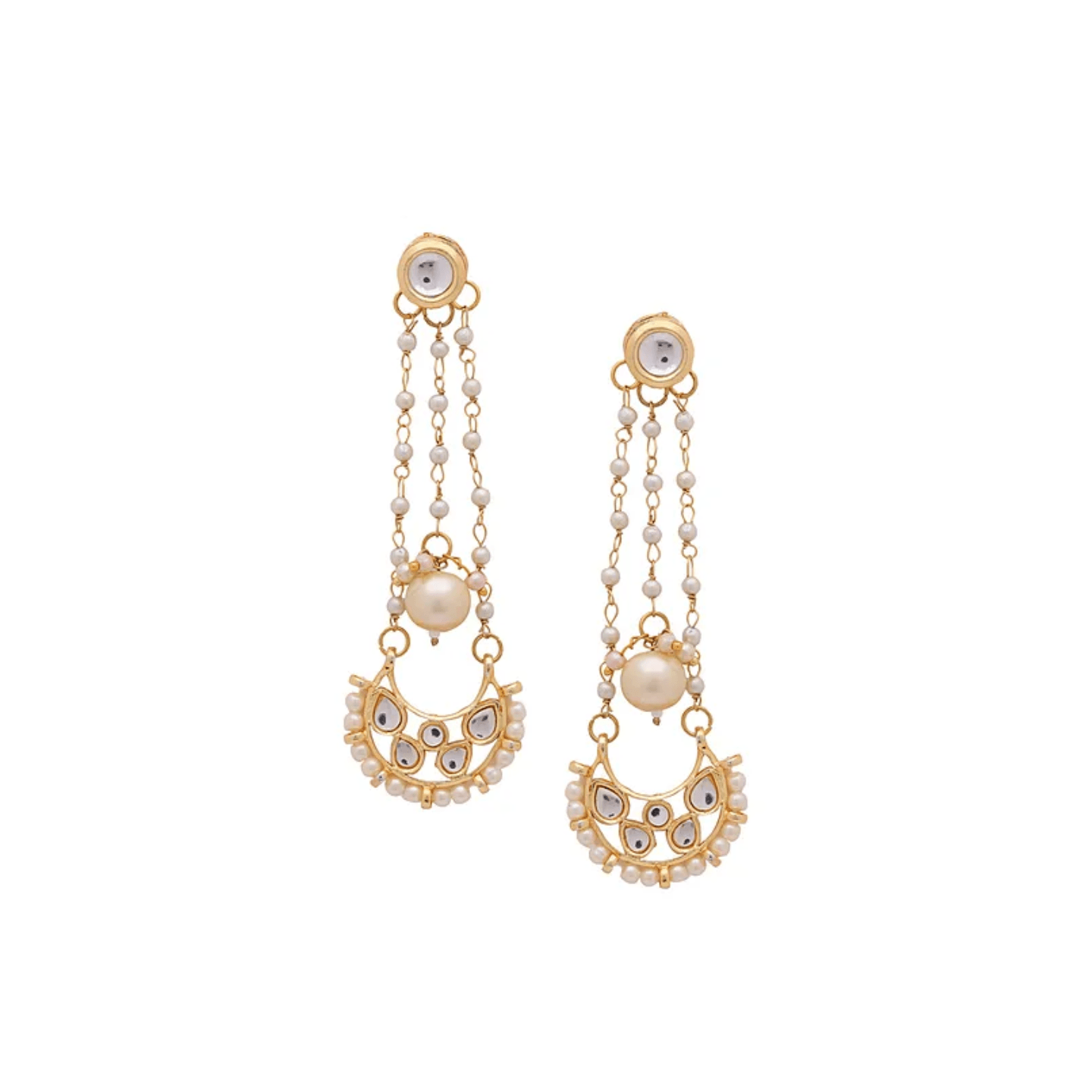 White Gold Tone Kundan Earring With pearls