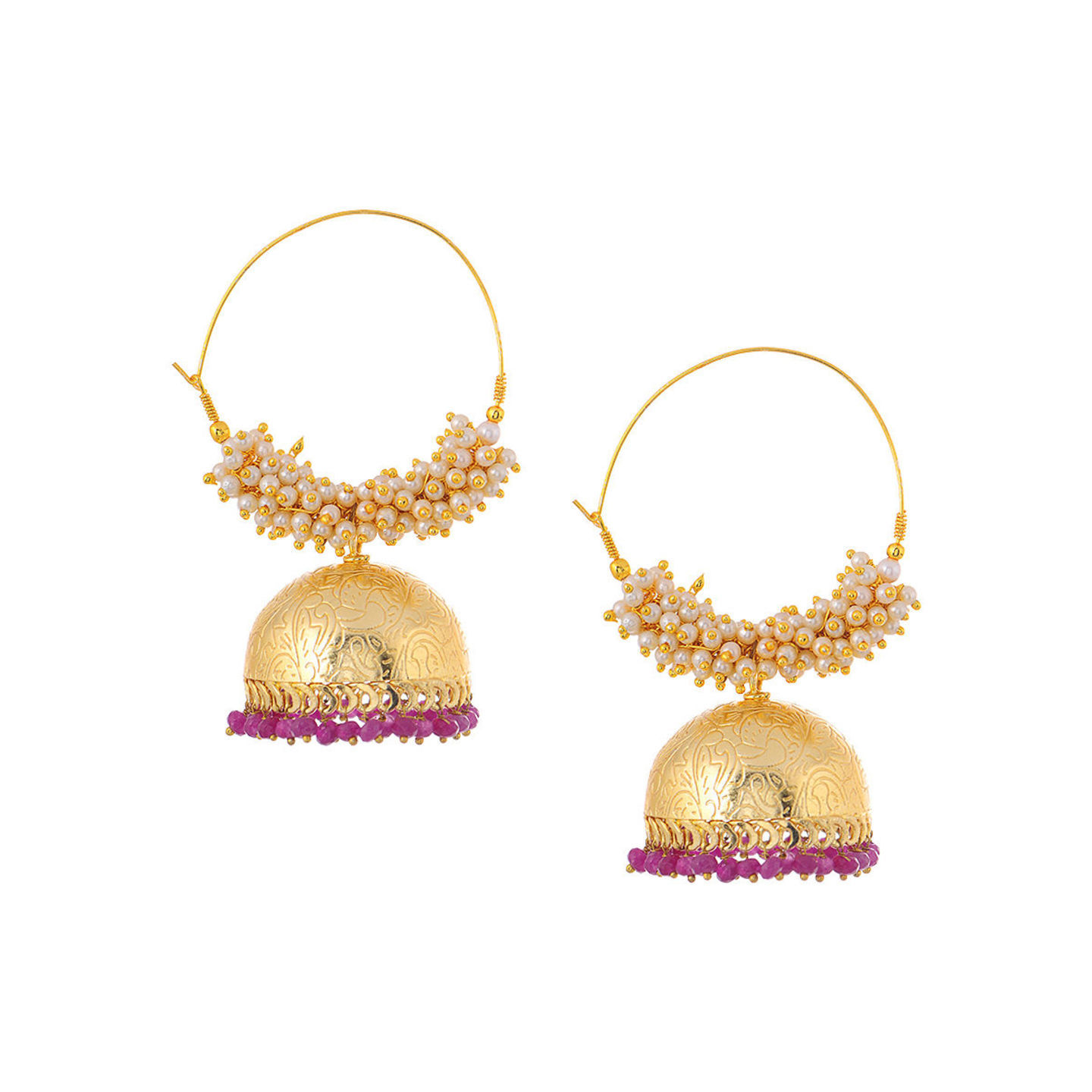 Pink Gold Tone Pearl Beaded Earrings