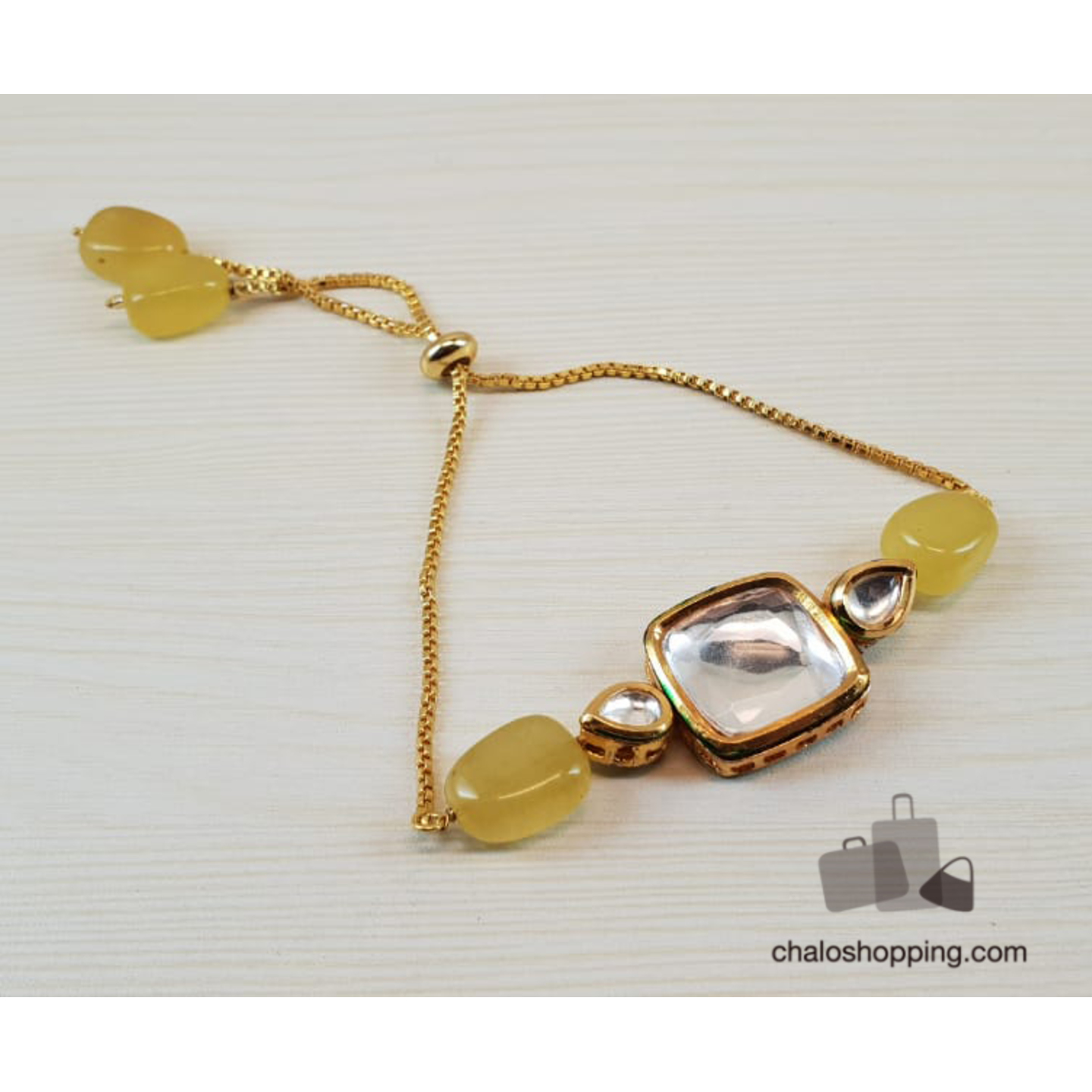 Onyx Stone Kundan Chain Bracelet - Yellow Onyx
