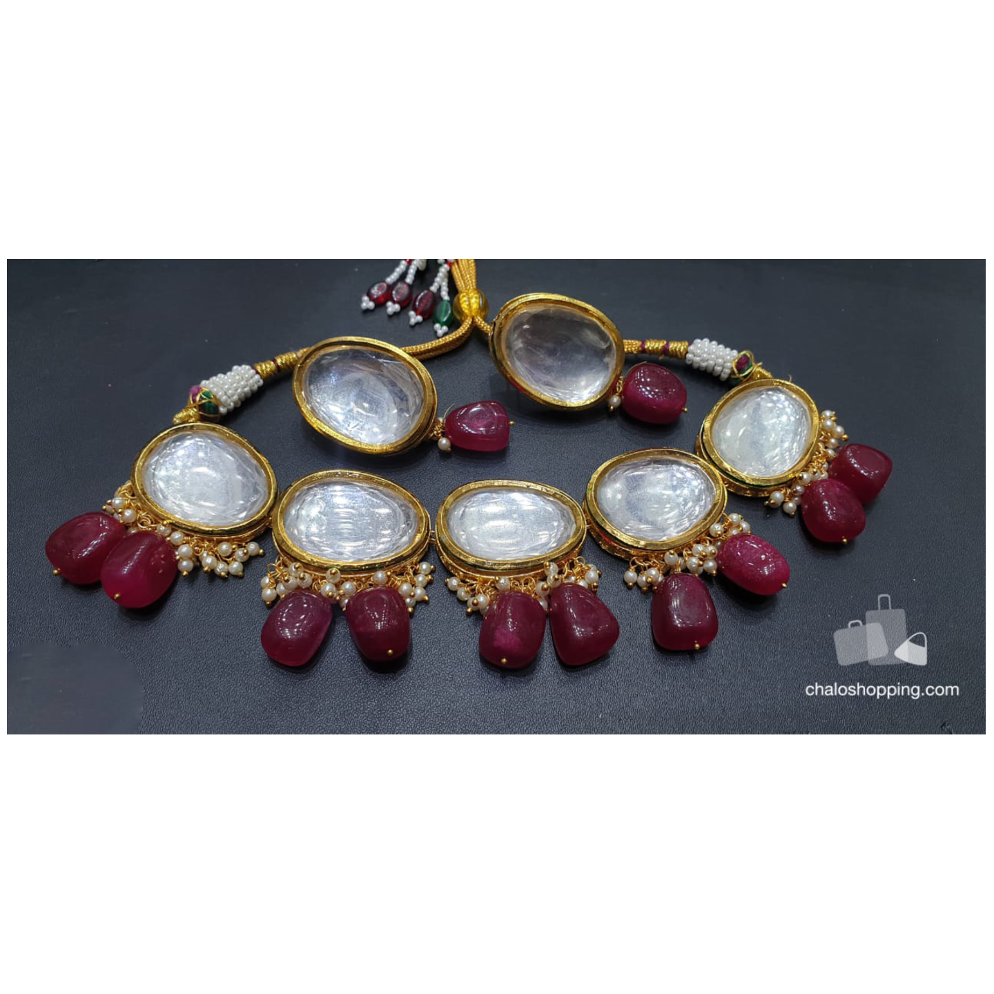 High Quality Red Onyx Kundan Necklace Set
