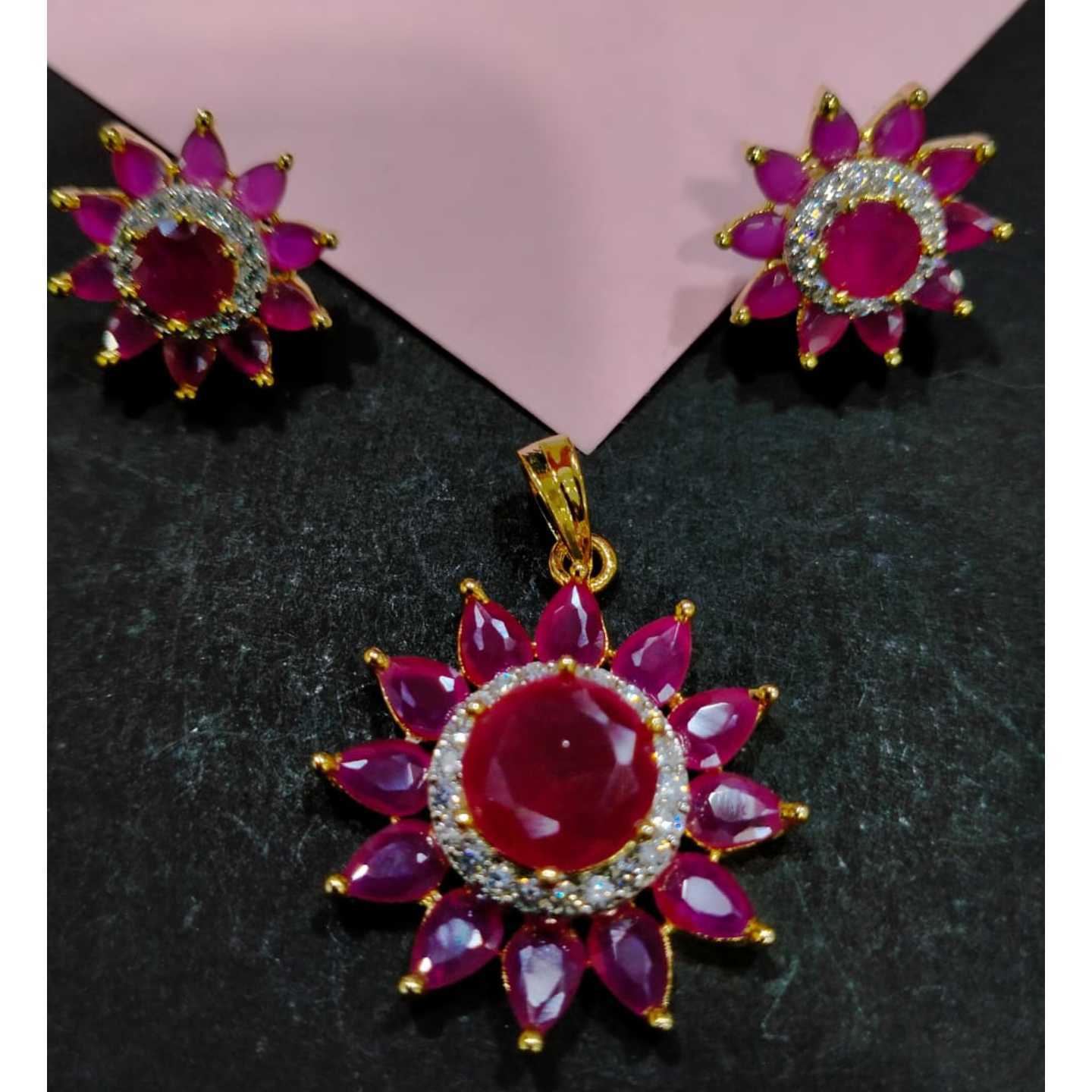 Gold Tone Kundan Necklace Set With Earring Pink Stone 012