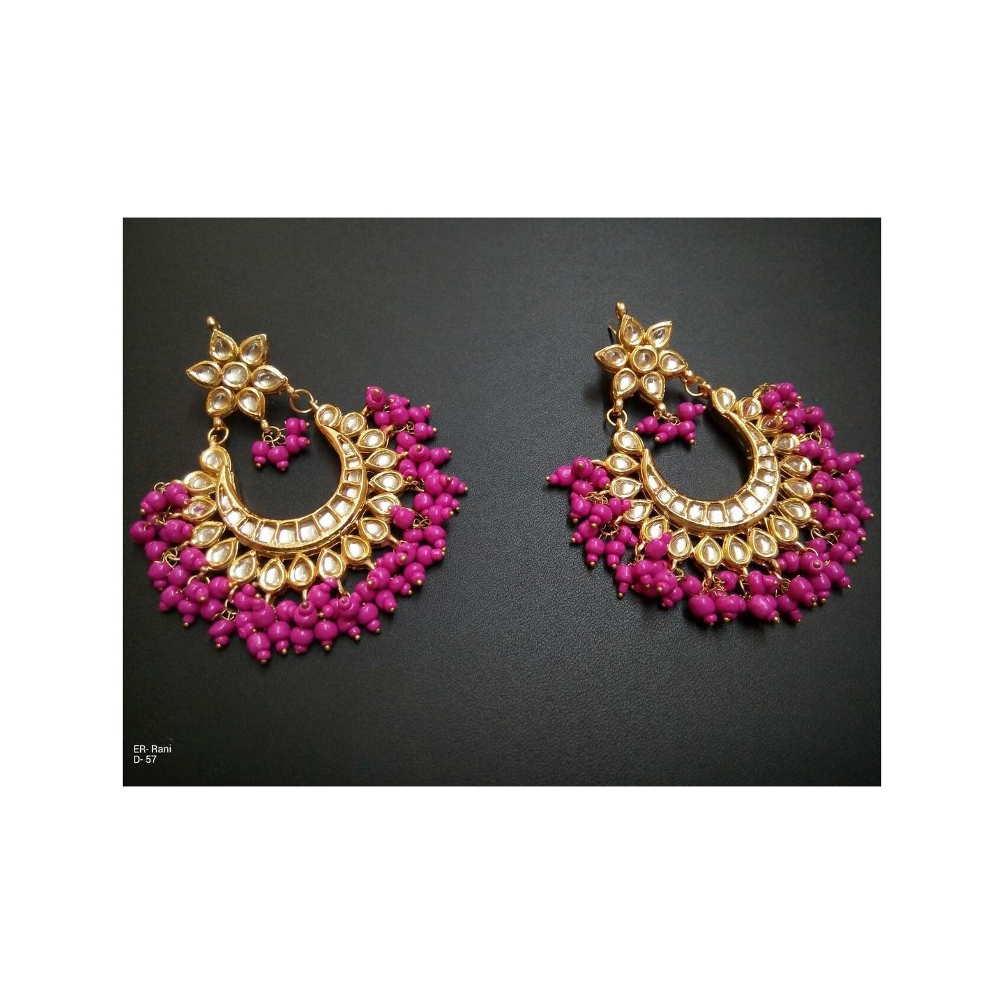 Kundan Earring Purple Onyx Pearl 094