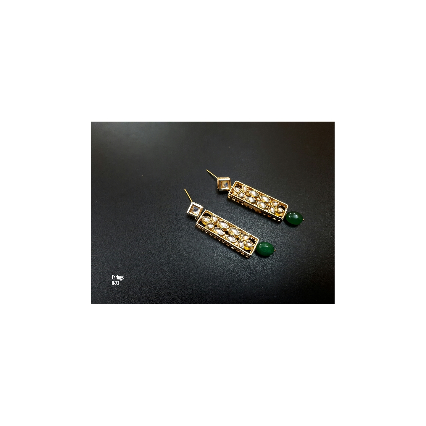 Kundan Earring 0227 Green Onyx Stone