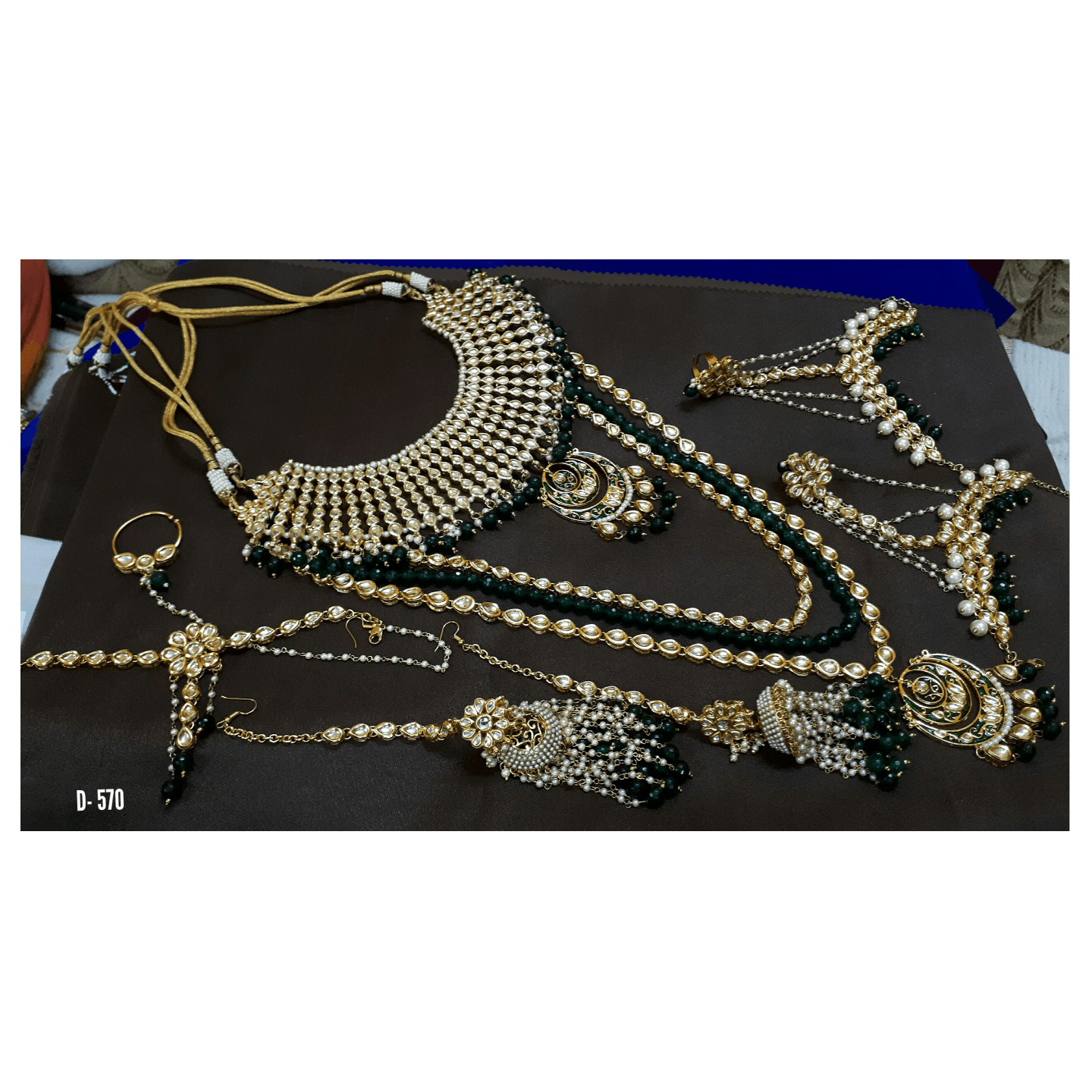 High Quality Kundan Polki Full Bridal Set with Green Onyx Stones