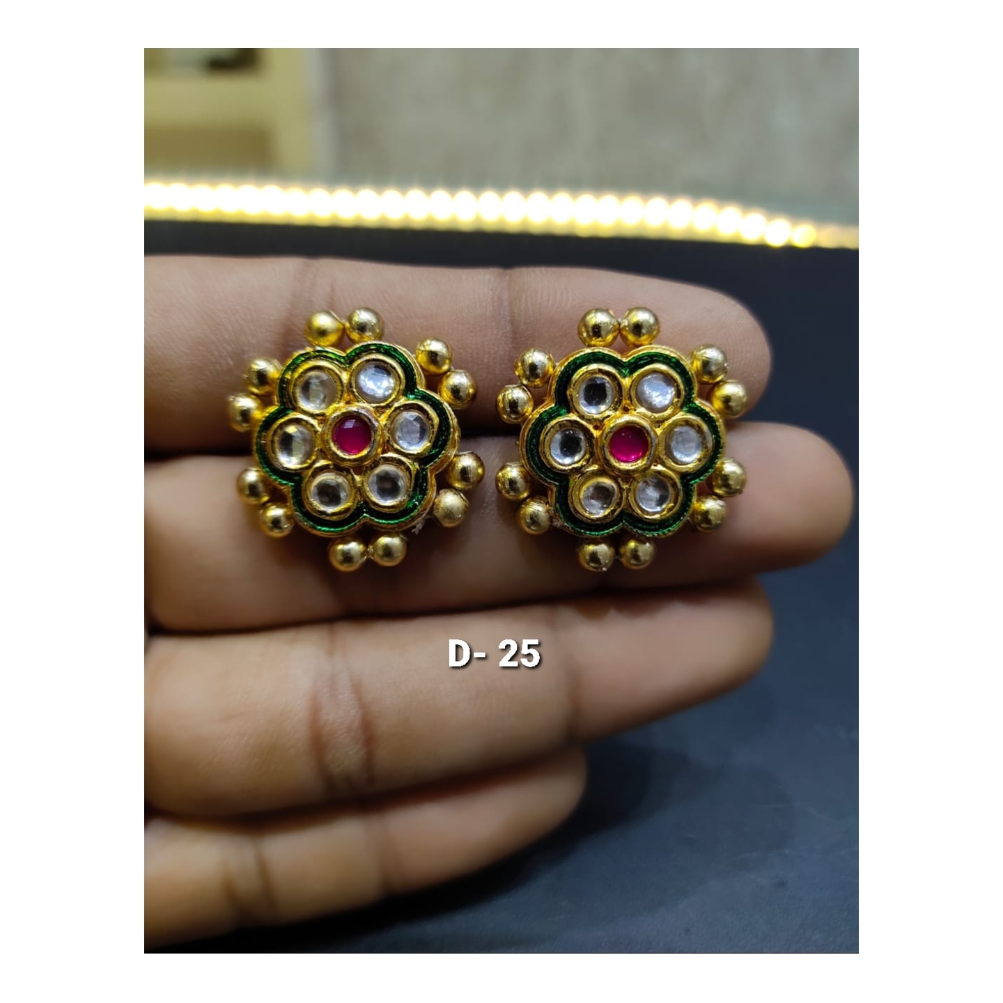 Kundan Earring Multi Sparkle Onyx Pearl