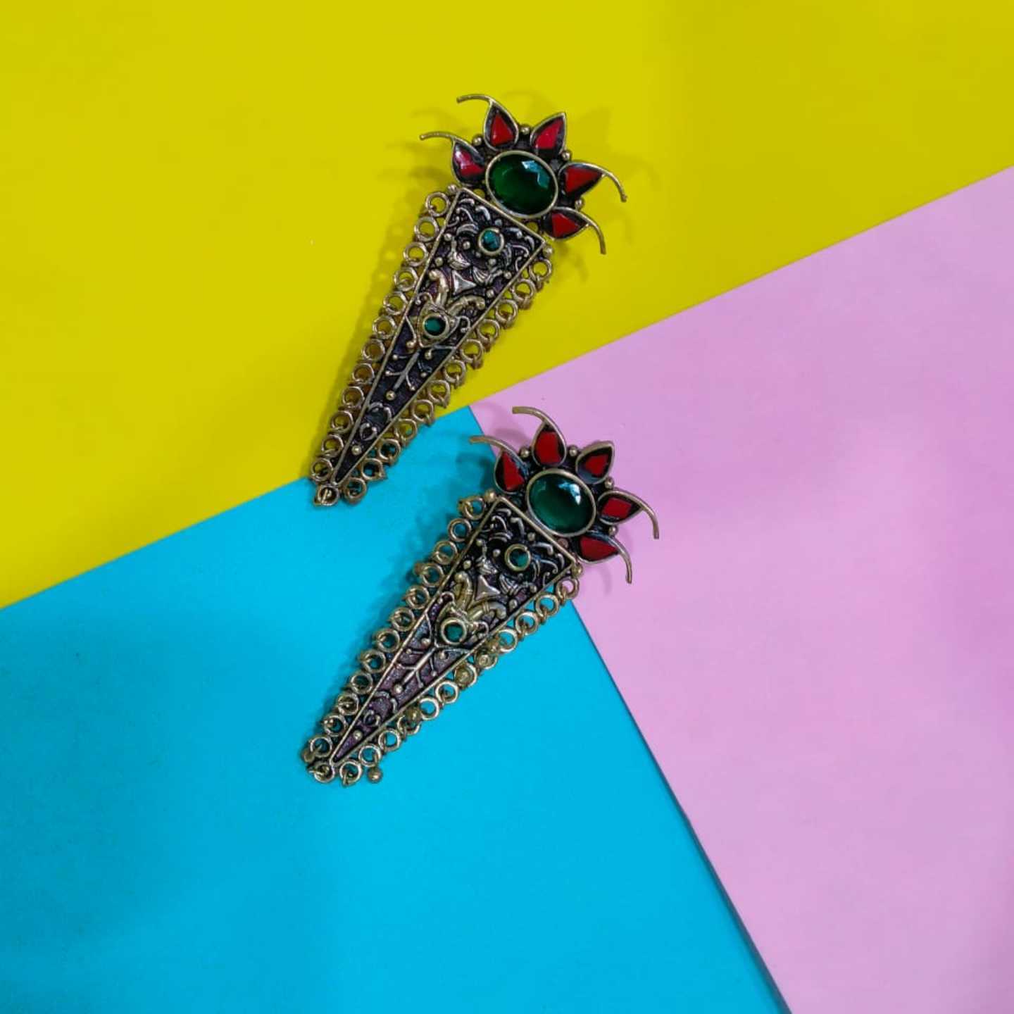 Two Tone High Quality Chip Work Earring