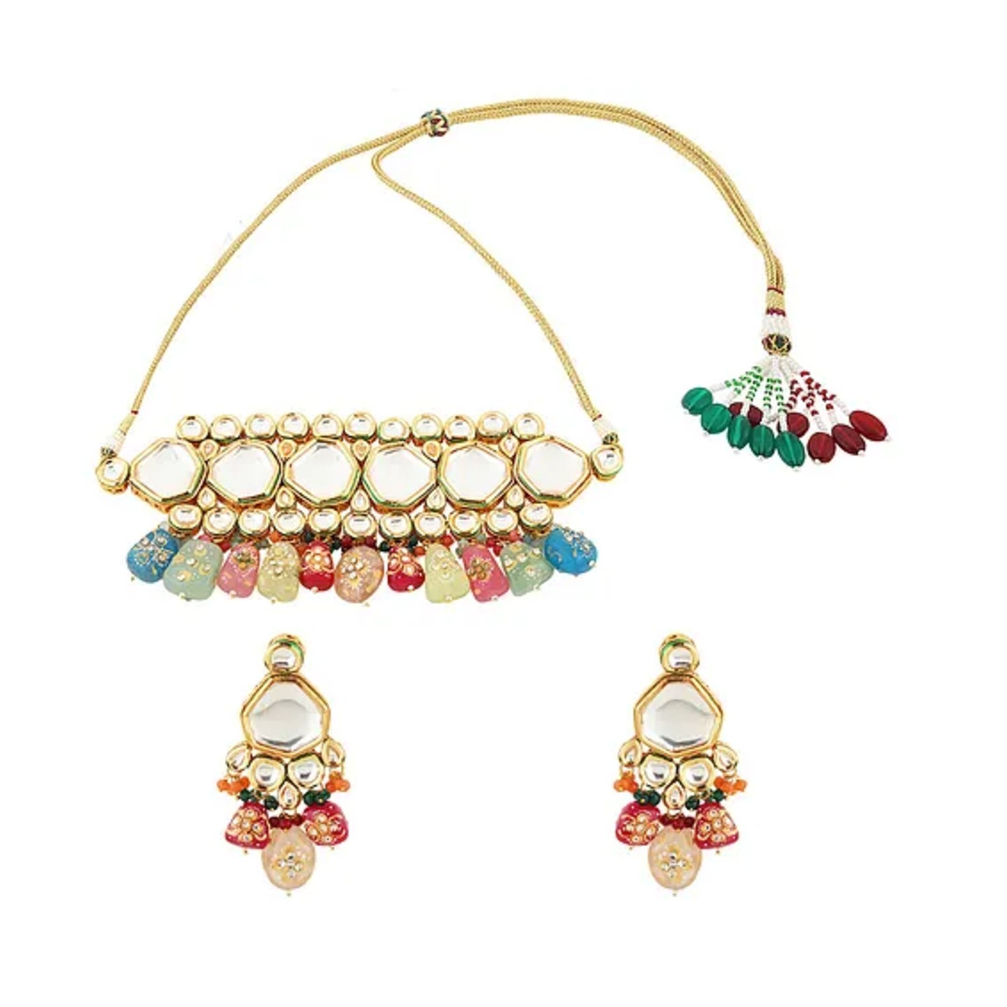 Navratna Gold Tone Kundan Choker Necklace Set