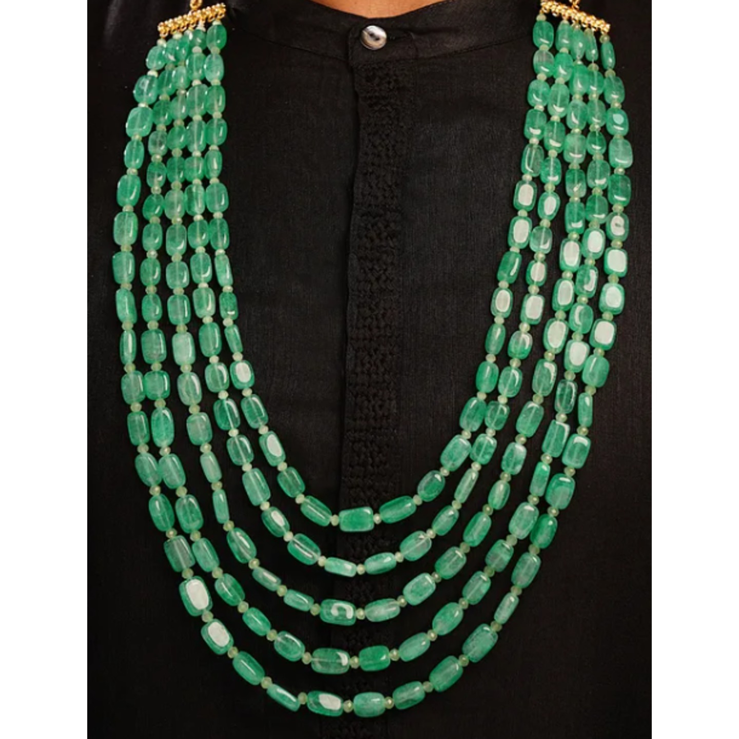 Green Beaded Layered Necklace For Men
