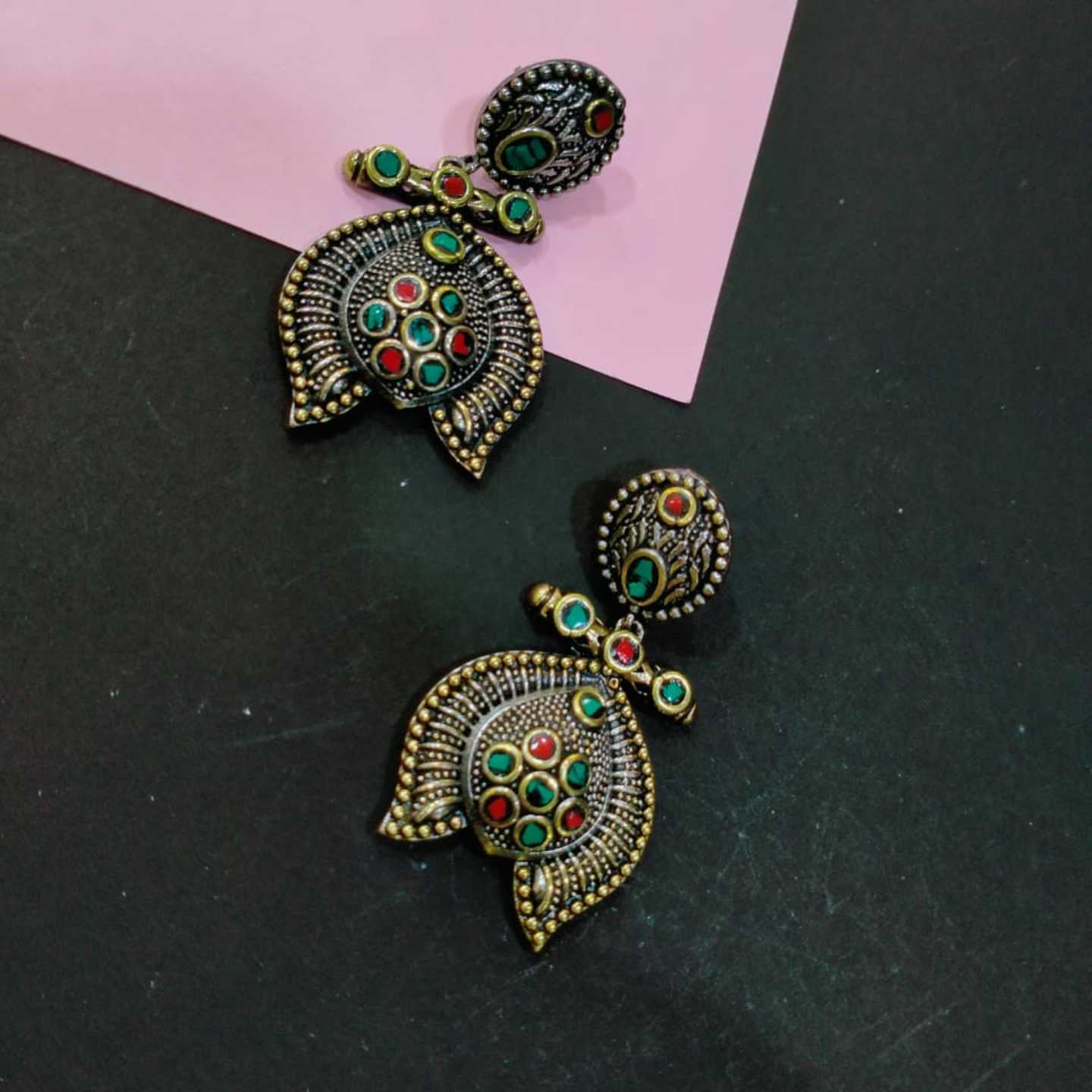 Dual Tone Trible Silver Earring