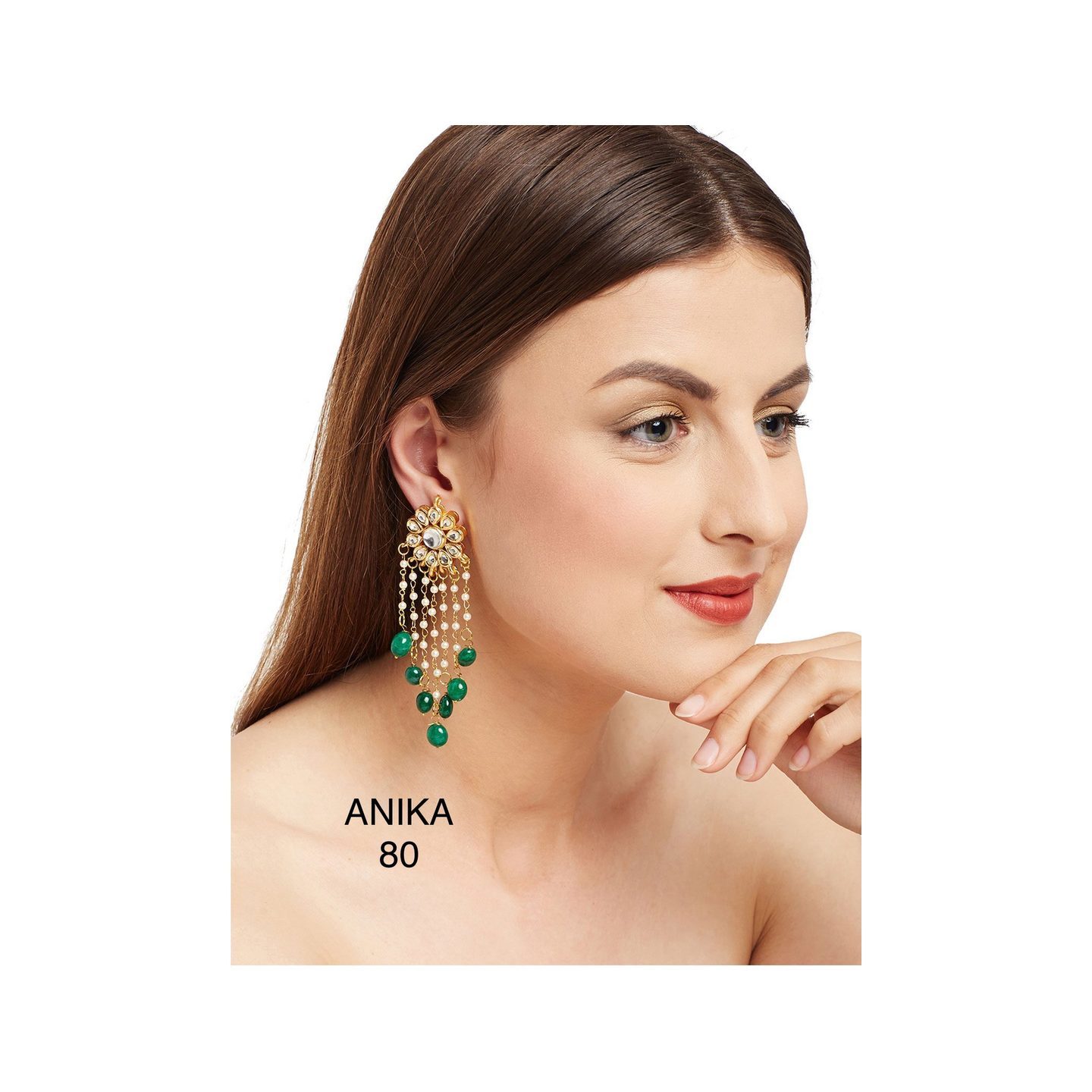 Kundan Earring 0255 Green Onyx
