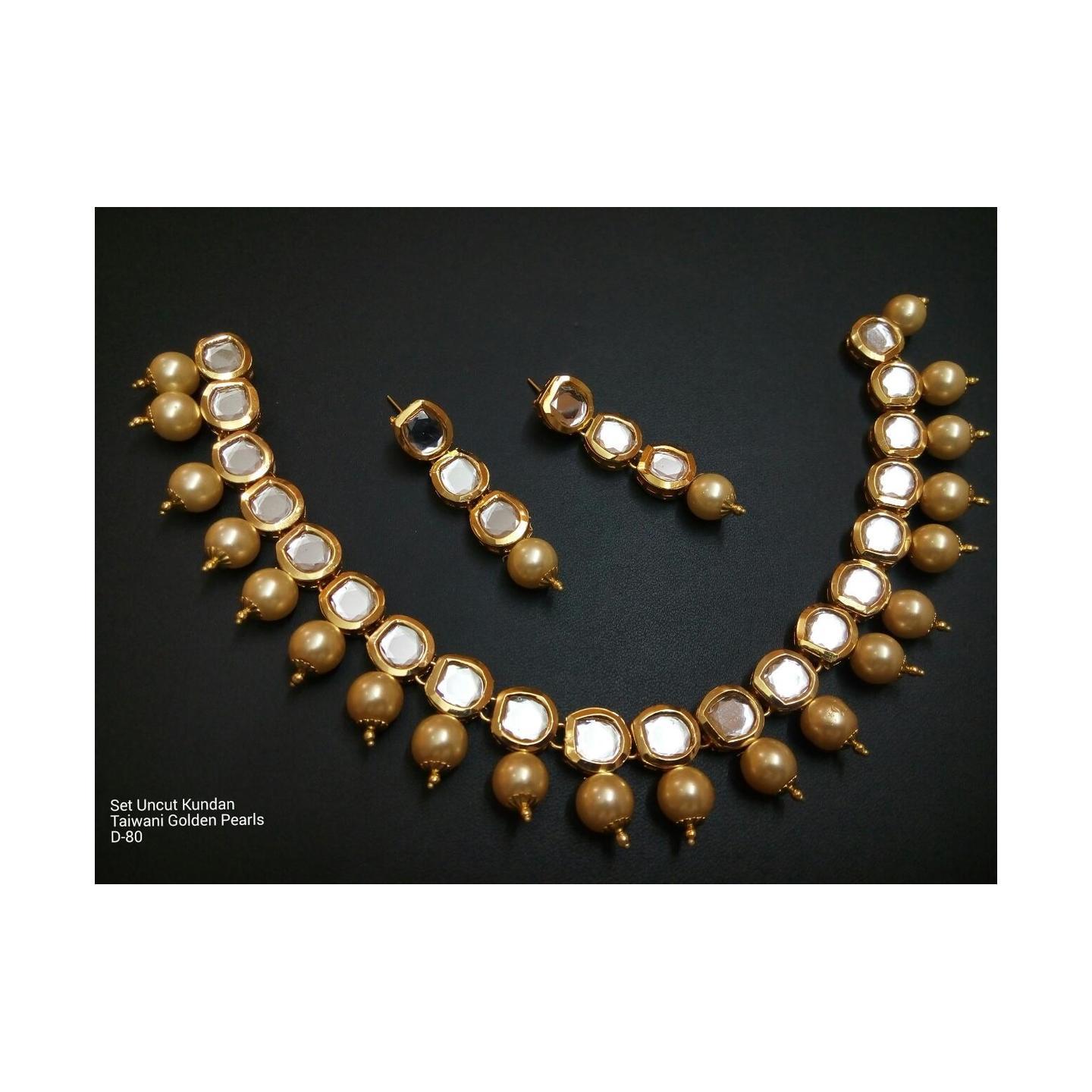 Kundan Choker Necklace Set With Earring Golden Onyx Pearl