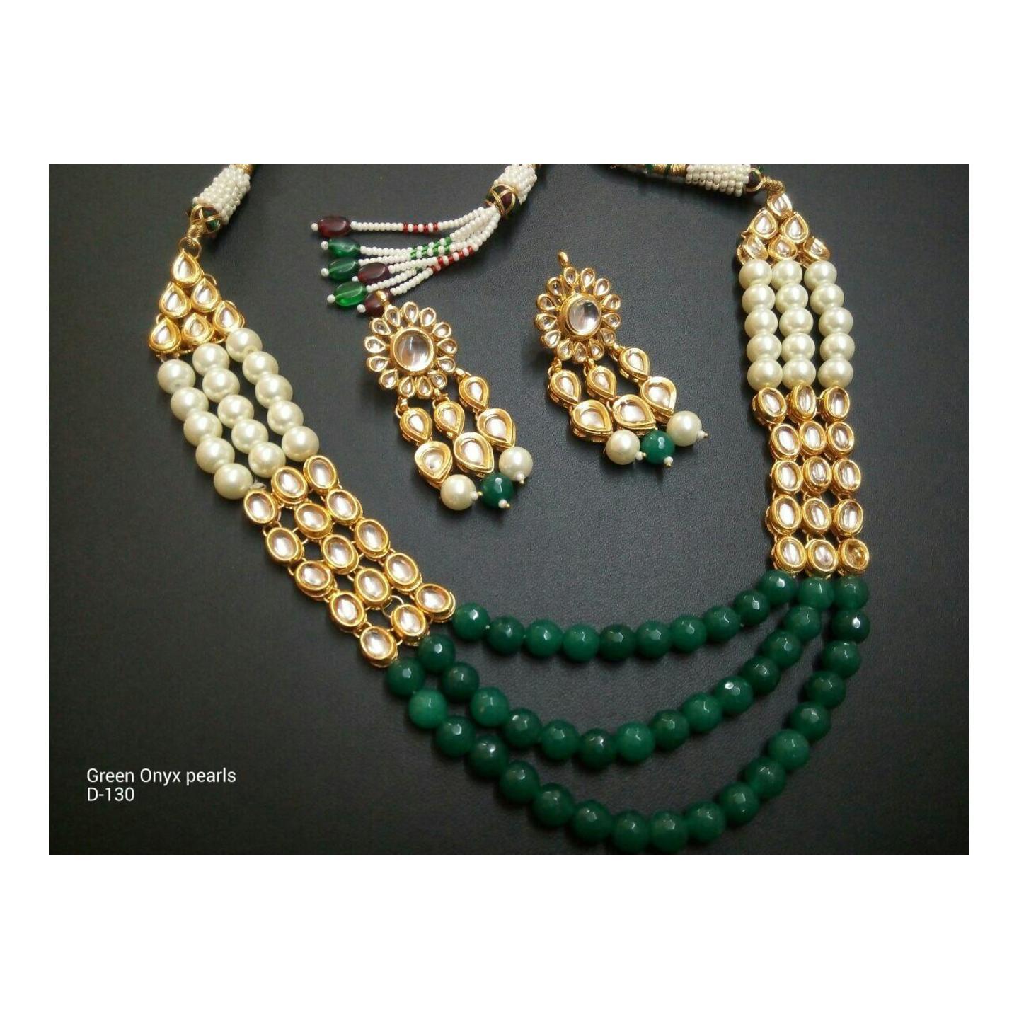 High Quality Kundan Inspired Green Agate Necklace set With Earring