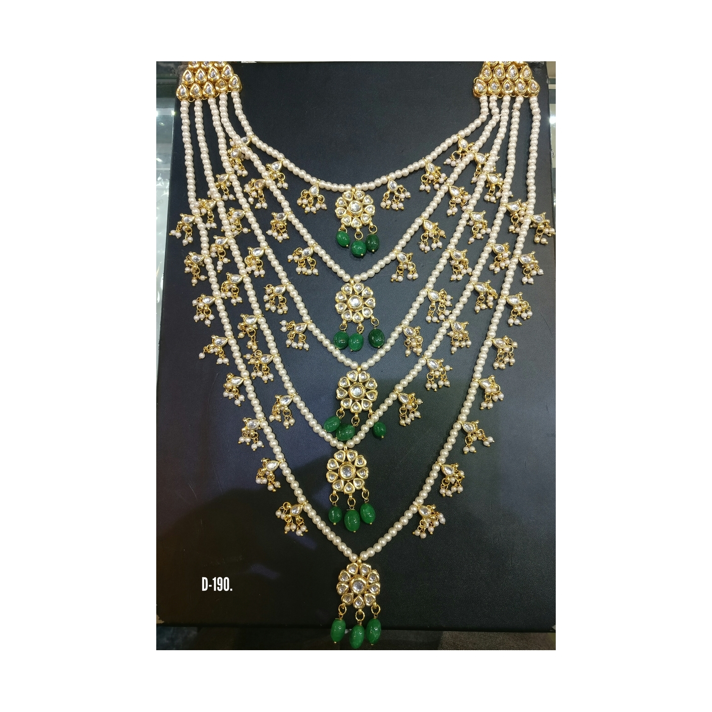 Multi Layer Kundan Necklace Set Green Onyx Pearl