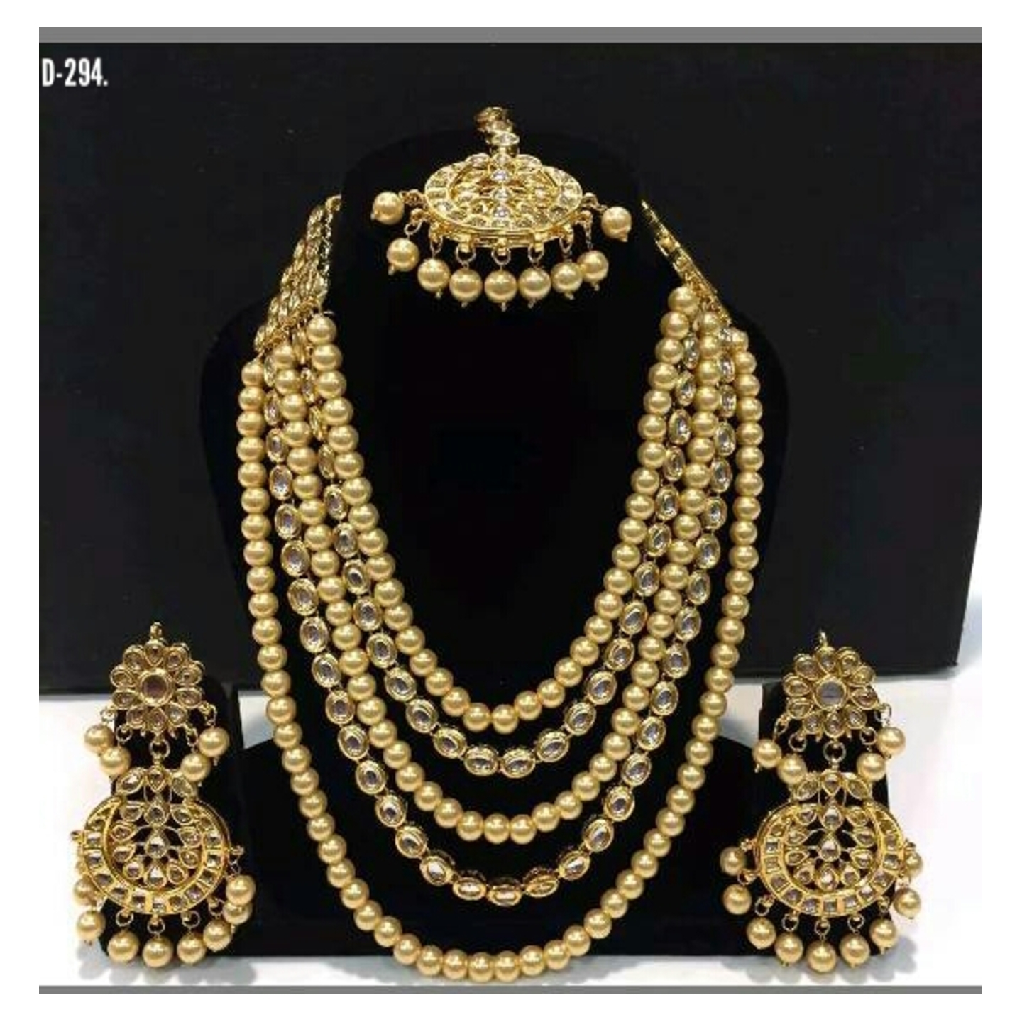 Multi Layer Kundan Long Necklace Set With Earring , Tikka 