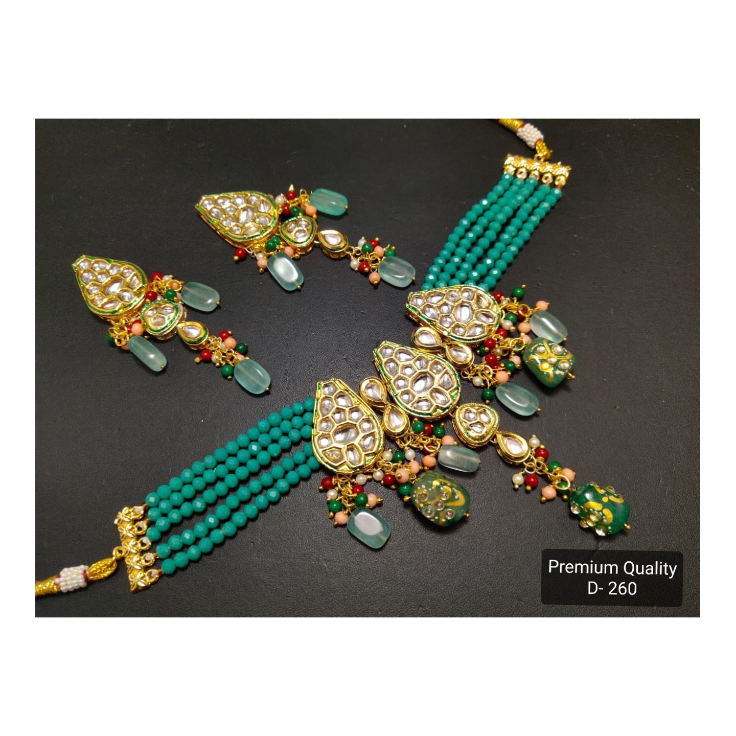 Kundan Necklace Set with Earring See Green Onyx Stone