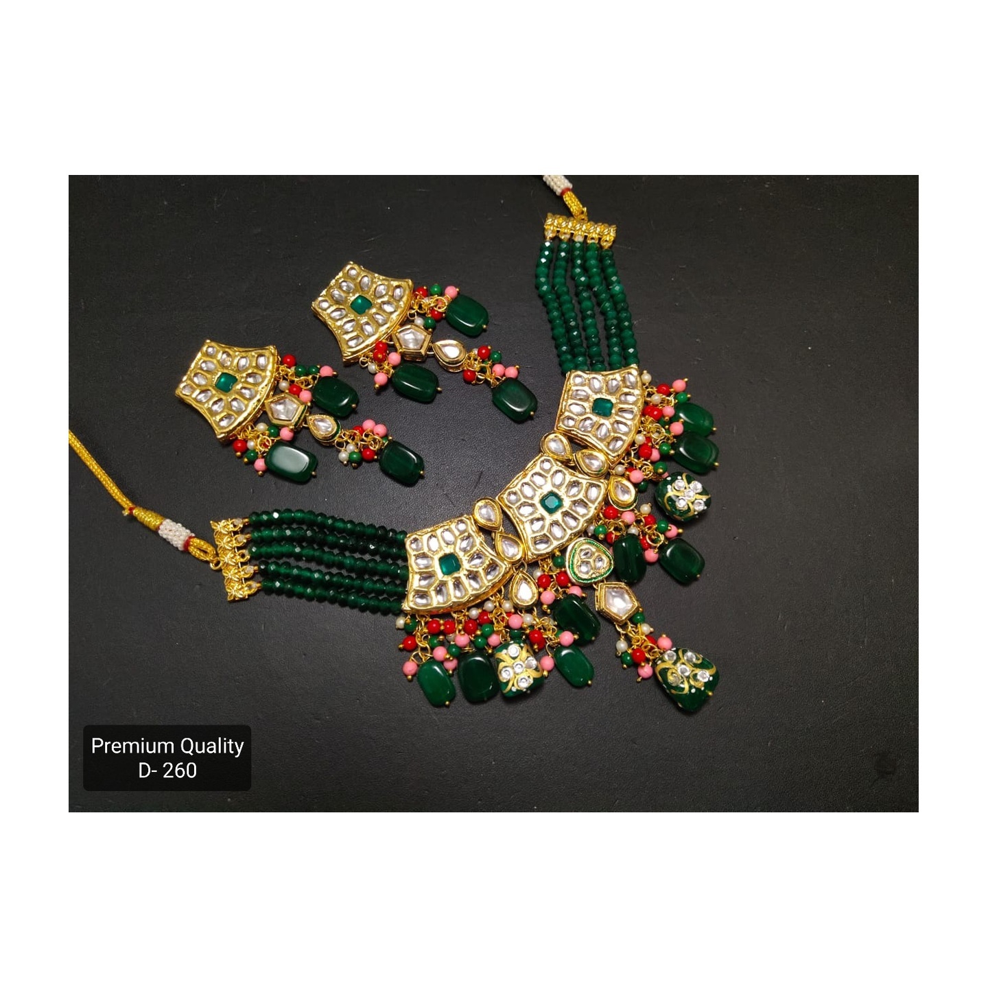 High Quality Kundan Necklace Set with Earring Green Onyx Stone