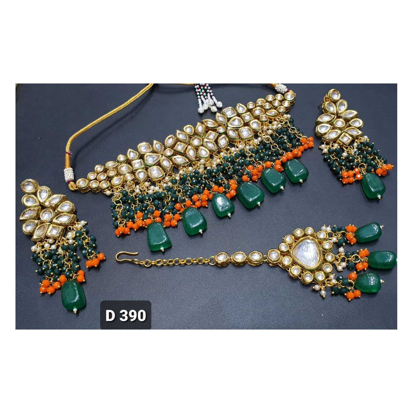 Kundan Choker With Earring Tikka Crystals Necklace