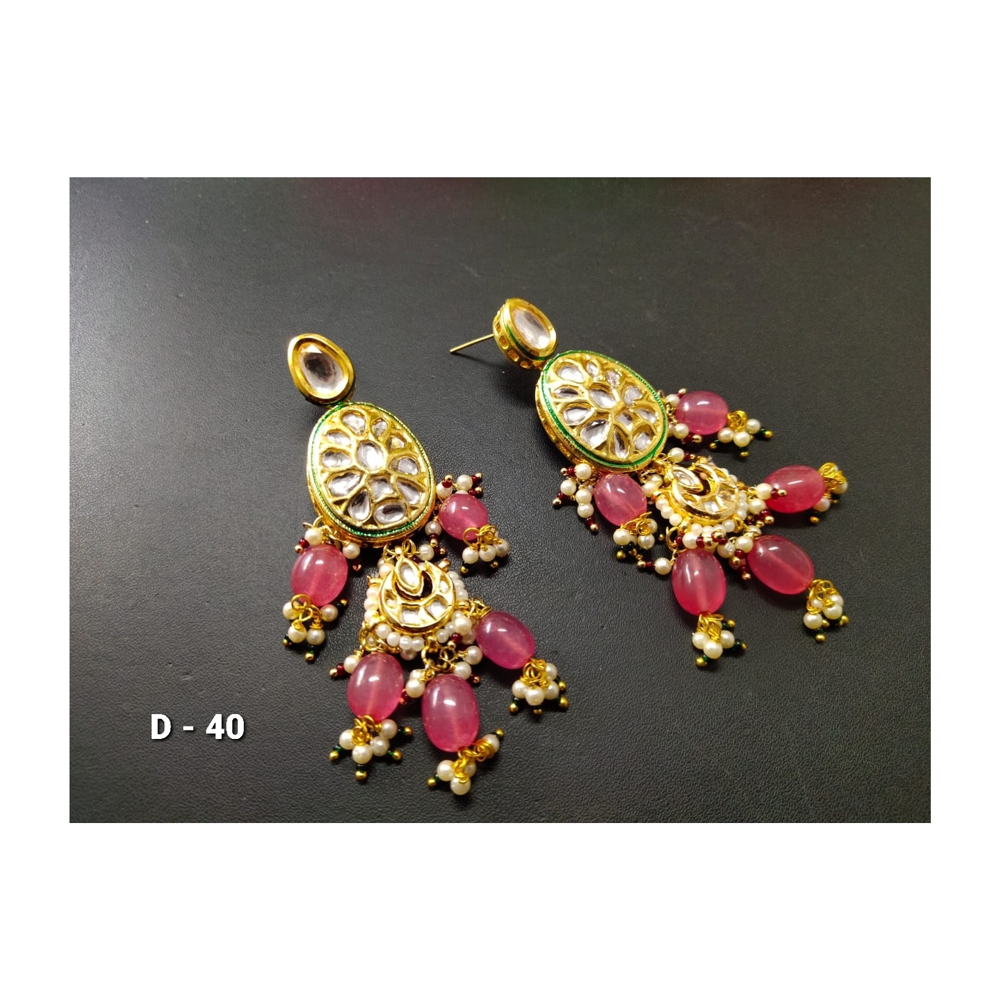 Kundan Earring 012 Pink Stone